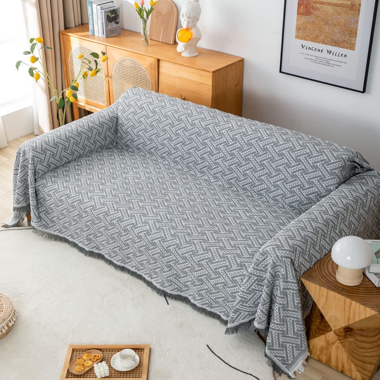 LHGOGO Throws for Sofas Large Sofa Throw 3 Seaters, Stereoscopic Jacquard Woven Versatile Decorative Throw for Sofa, Bedspread and Settee 180x300cm