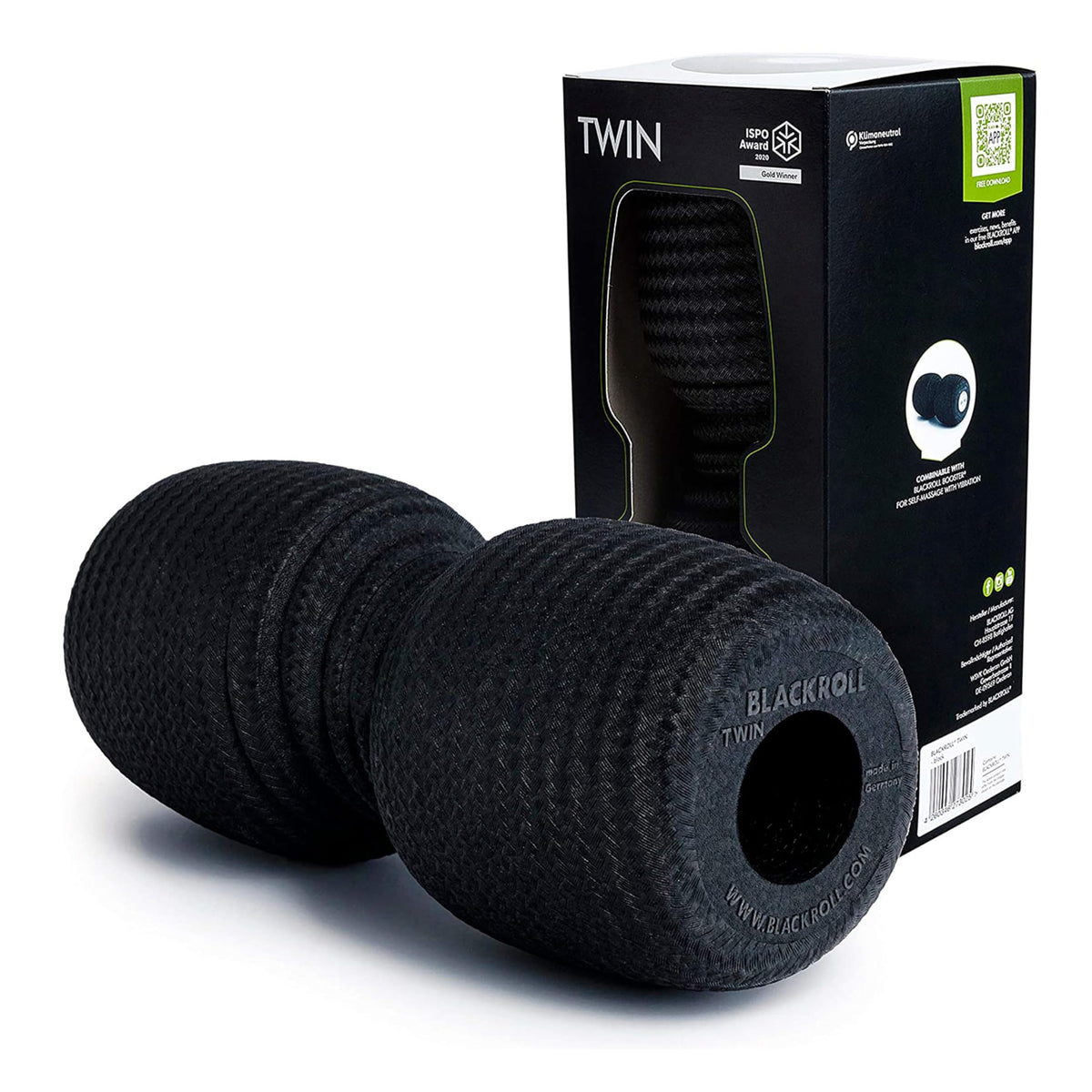 BLACKROLL? Twin Fascia Roller (30 cm x 13 cm) Massage Roller with Spine Space | Point Self Massage and Regeneration | Medium Hardness | Made in