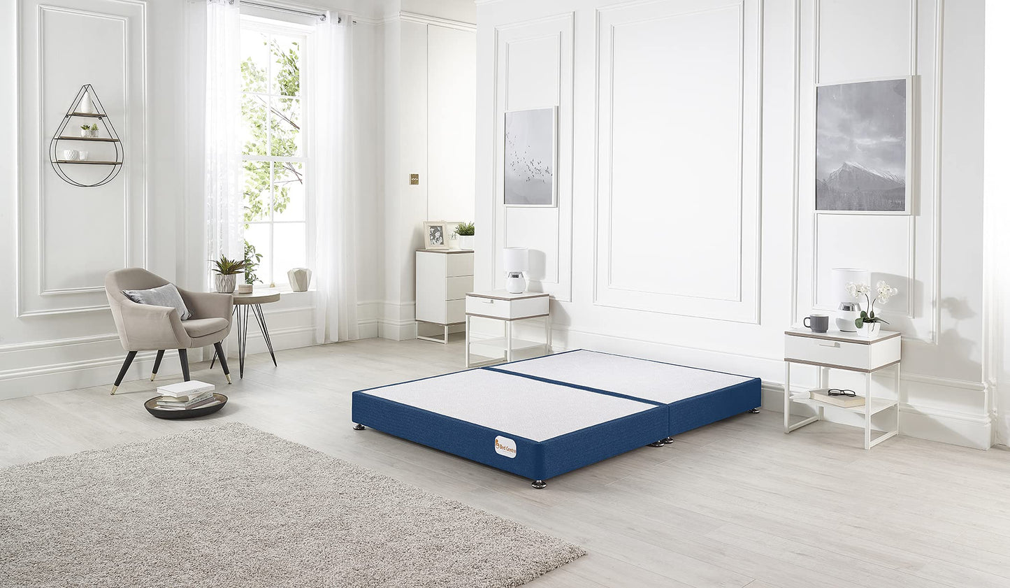 Bed Centre Platform Divan Bed Covered in Luxury Plush, Linen and Tweed Fabric (Mustard Tweed, King 150 x 200cm)