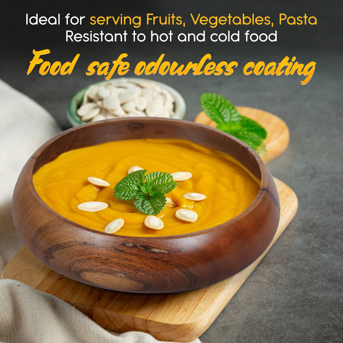 Lavaux Designs Wooden Bowls for Food | Set of 4 Individual Acacia Wood Bowls 20x5 cms (740 ml) | Enjoy Your Salad, Pasta, Rice, acai, Smoothie, Soup,