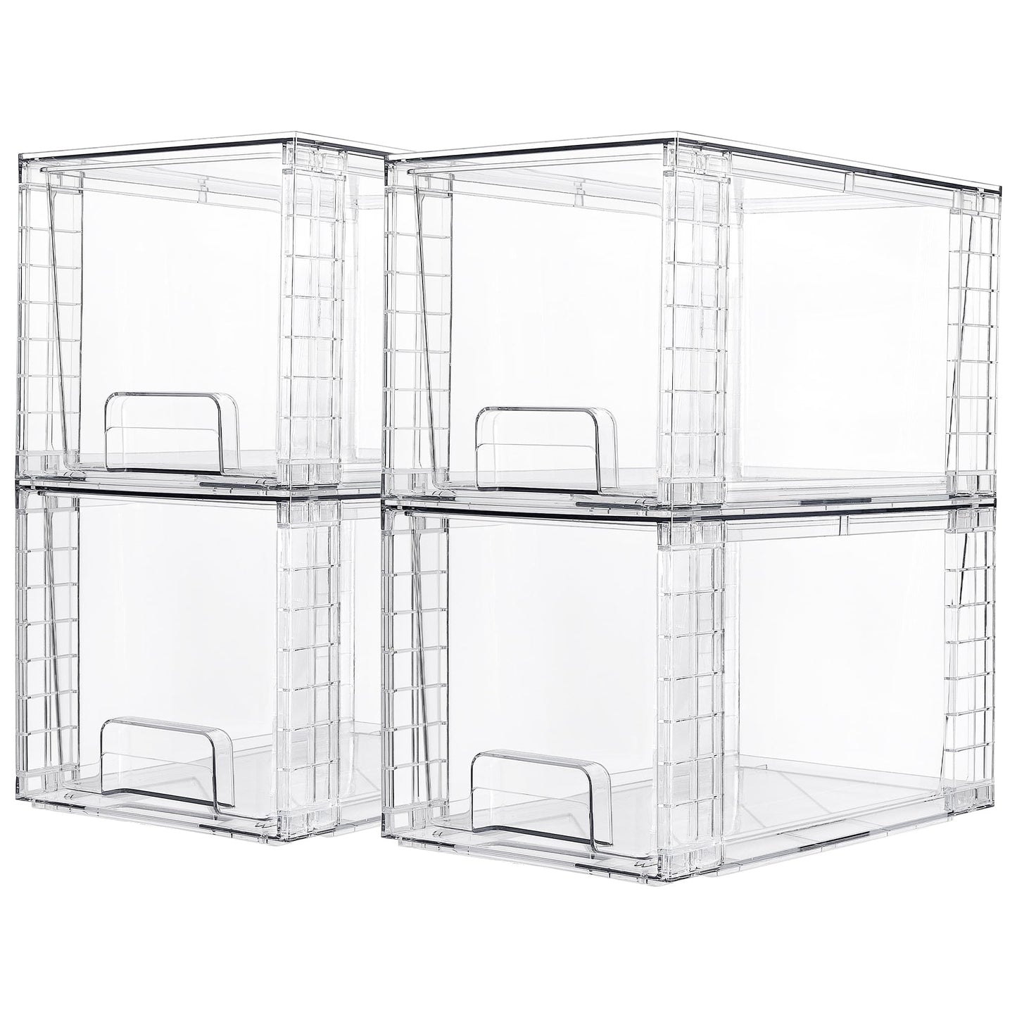 Vtopmart 4 Pack Large Stackable Storage Drawers,Clear Acrylic Drawer Organizers with Handles, Easily Assemble for Bathroom,Kitchen