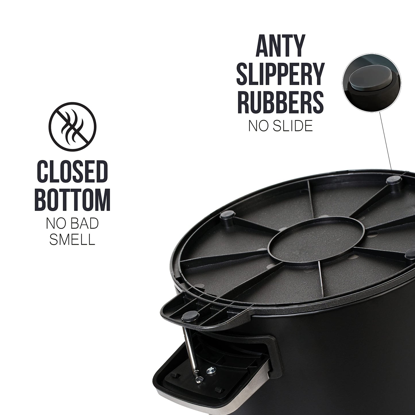 Kazai. 5L Designer Bathroom Bin | Superior Bamboo | Soft Closing | Anti-Finger | Black