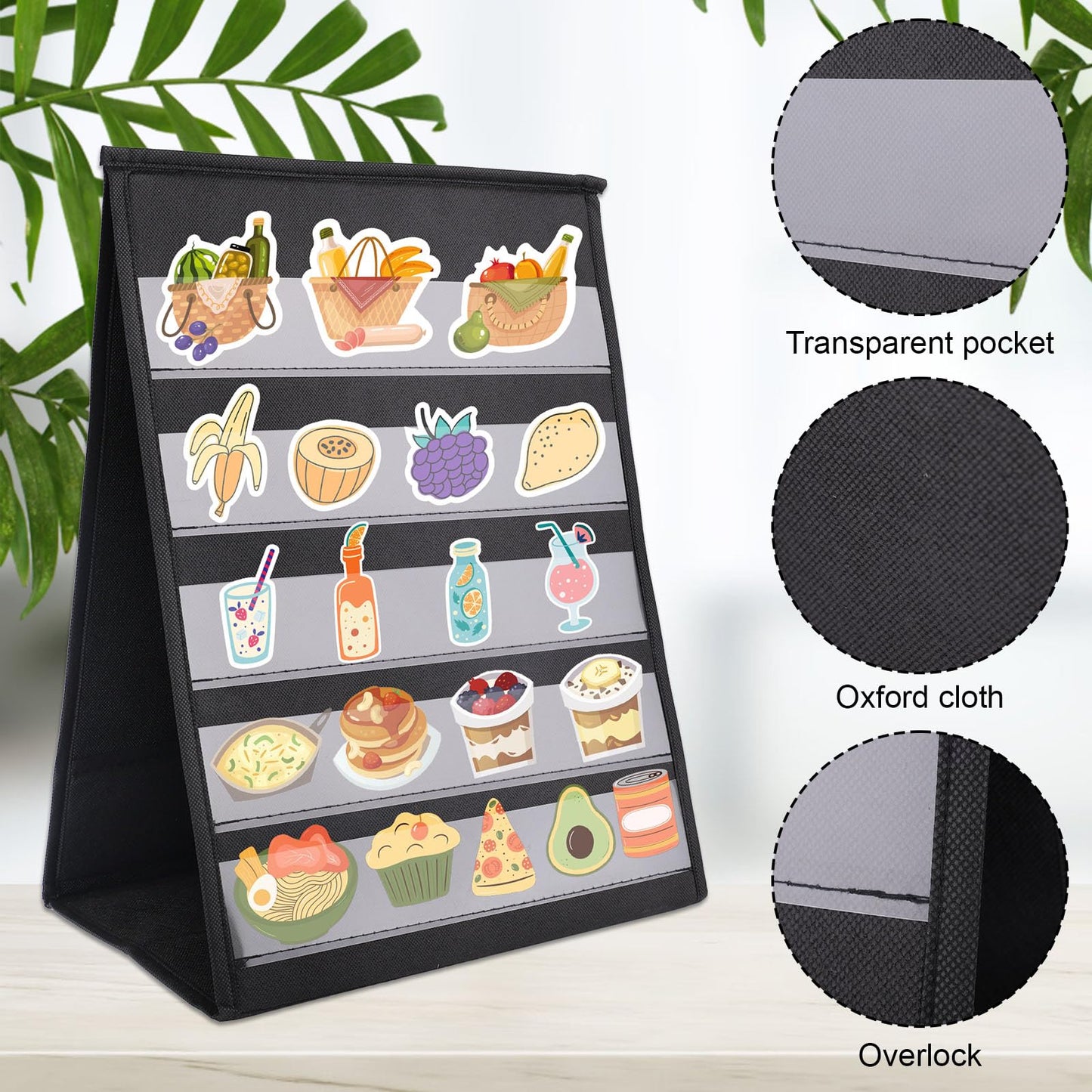 Fukaisu Portable Sticker Display Stand, Foldable Tabletop Pocket Chart with Clear Pockets Double-Sided 5-Tier Organizer Rack Holder for Stickers