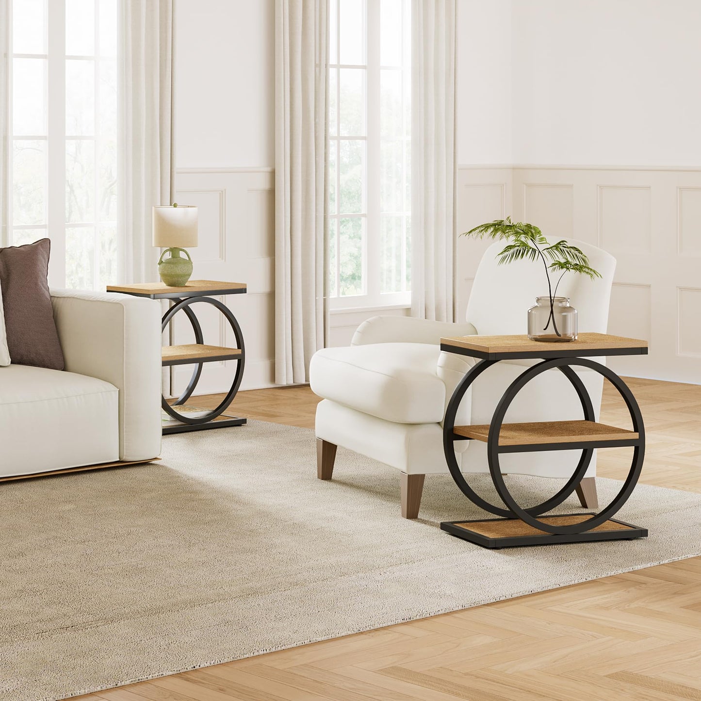 LITTLE TREE 3-Tier End Table, Side Table with Storage Shelves, Small Sofa Side Table for Living Room
