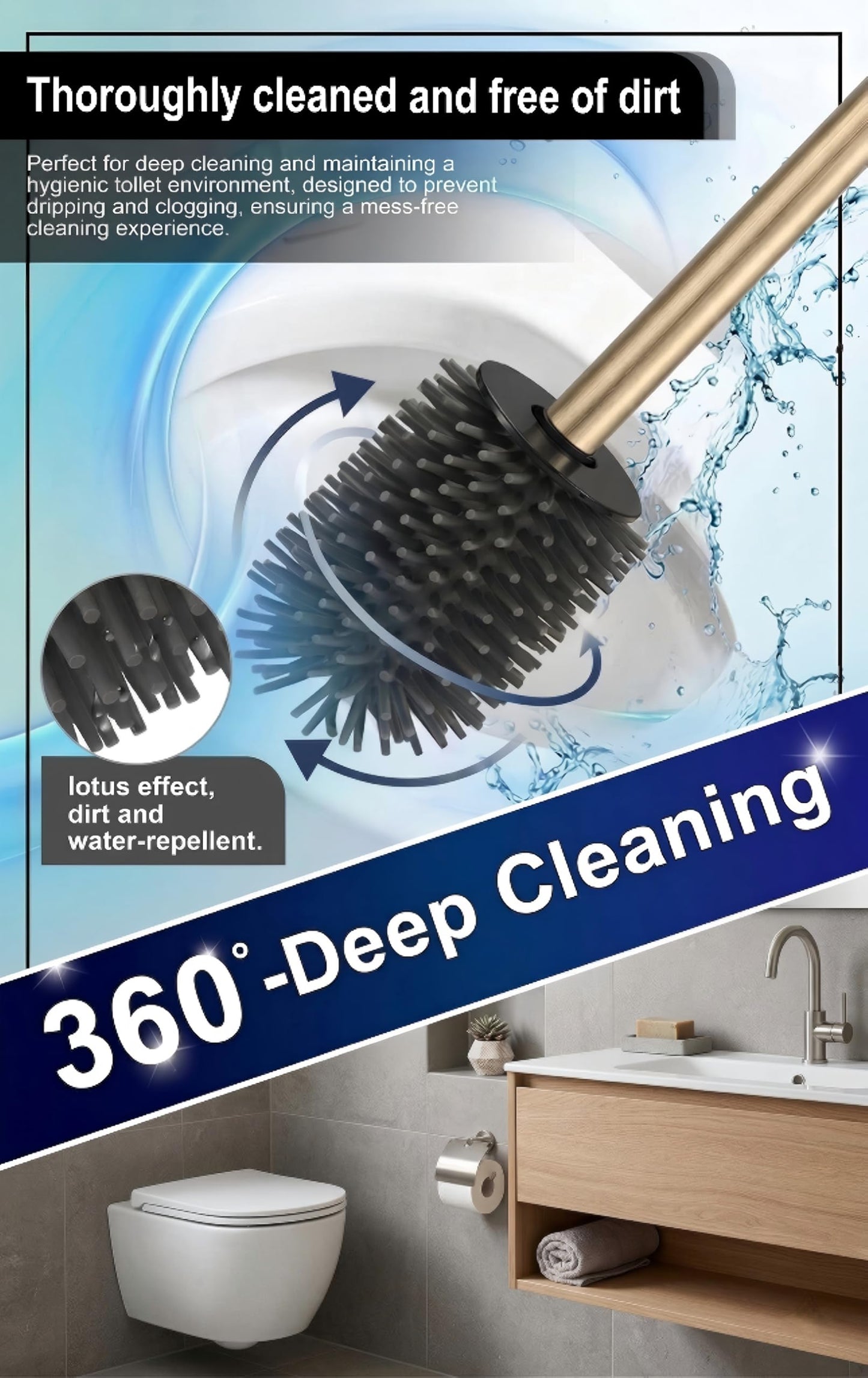 DAZI Toilet Brush with wall mount, Gold Toilet brush rustproof metal modern design