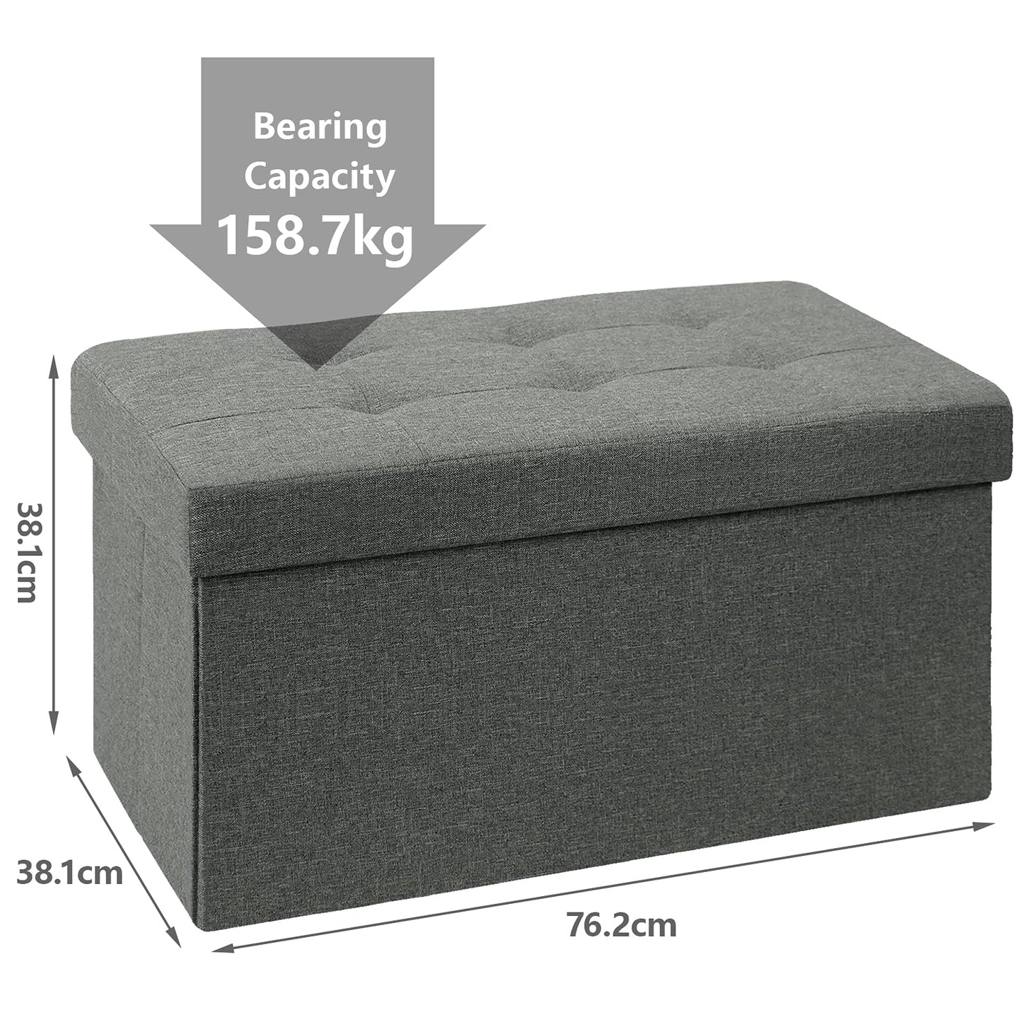 BRIAN & DANY Folding Linen Storage Boxes Footstool Ottoman, Foot Rest Stool, Foldable Seat Bench Footrest - Dark Gray, 76 x 38 x 38 cm
