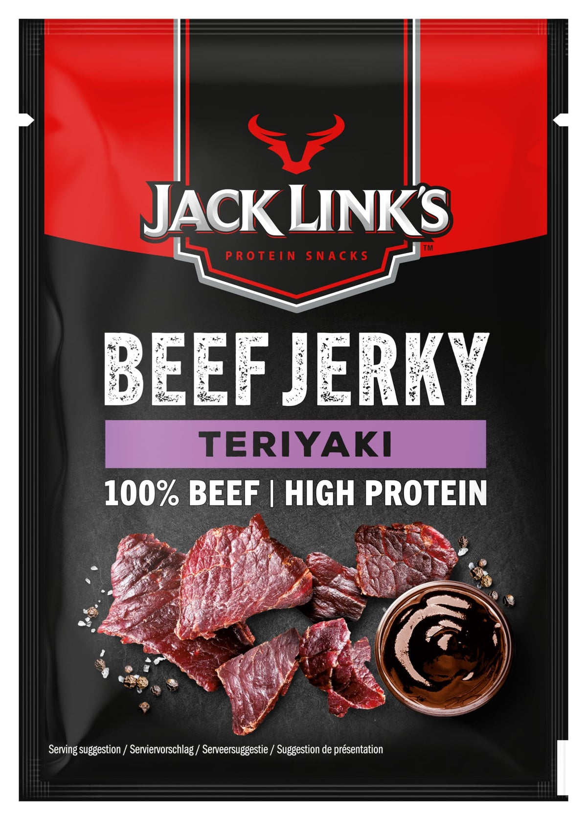Jack Link's Beef Jerky, Teriyaki Flavour, Multipack of 12 x 25g Bags, High Protein Meat Snack, Made with Premium Beef