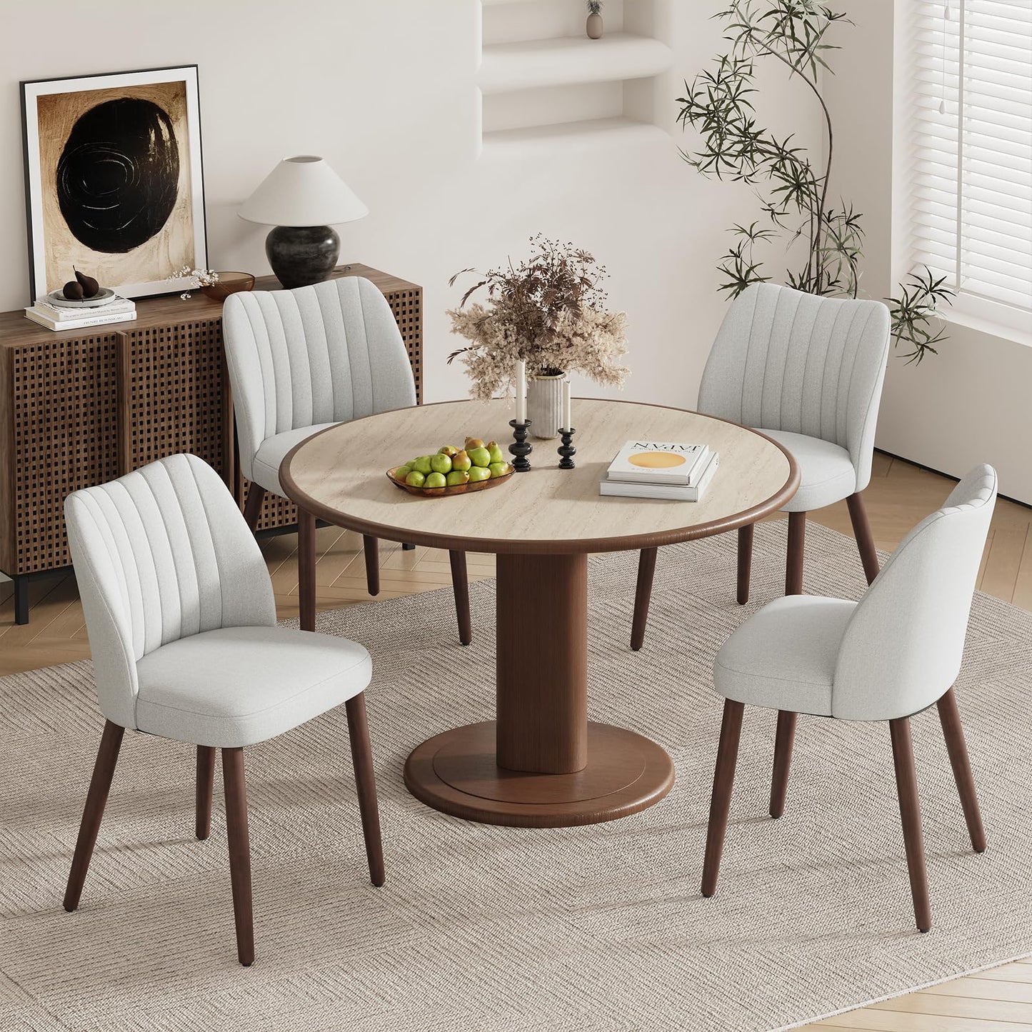 MALOL Upholstered Dining Chairs Set of 4, Fabric Chairs for Dining Room with Solid Wood Legs and Thick Seat Cushion