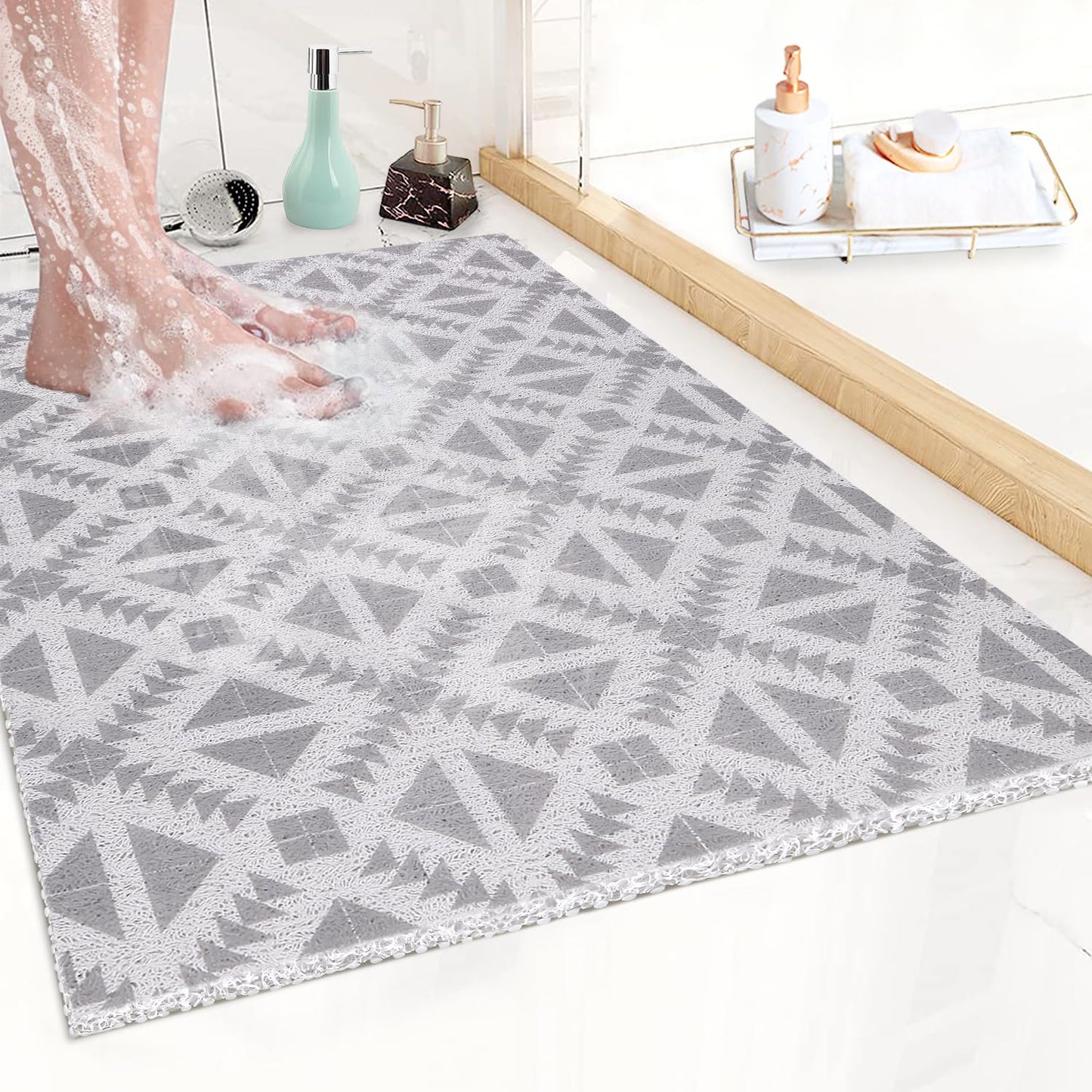 ZOKBOM Loofah Shower Mat Non Slip 60x80cm, Large Loofah Shower Mat for Inside Shower, Rectangular Anti Mould Loofah Bathtub Mat with Drain for Wet