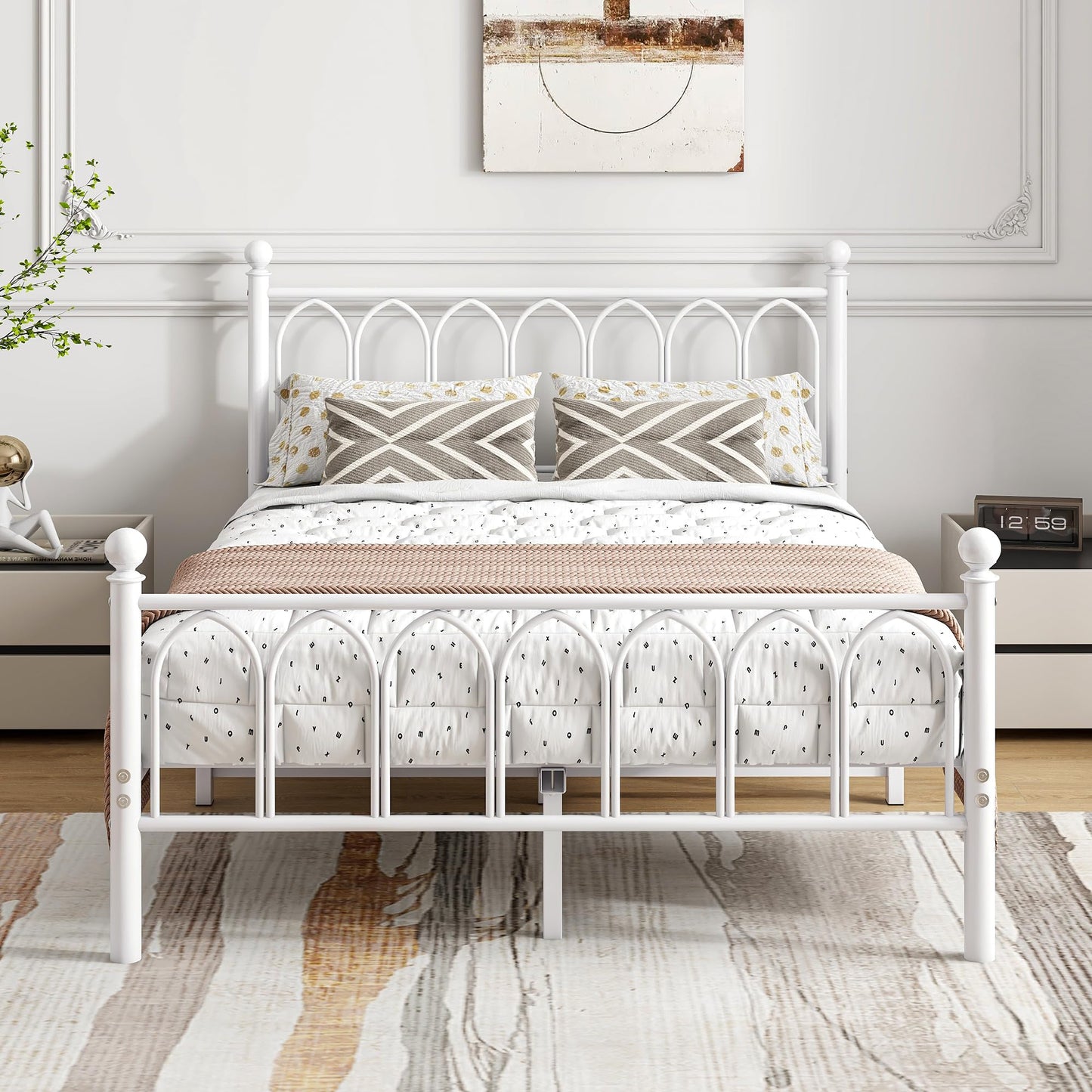 BOFENG Double Bed Frame with Headboard and Footboard,Metal Platform Bed Frame Double Bed With Storage No Box Spring Needed,Strong Steel Slat