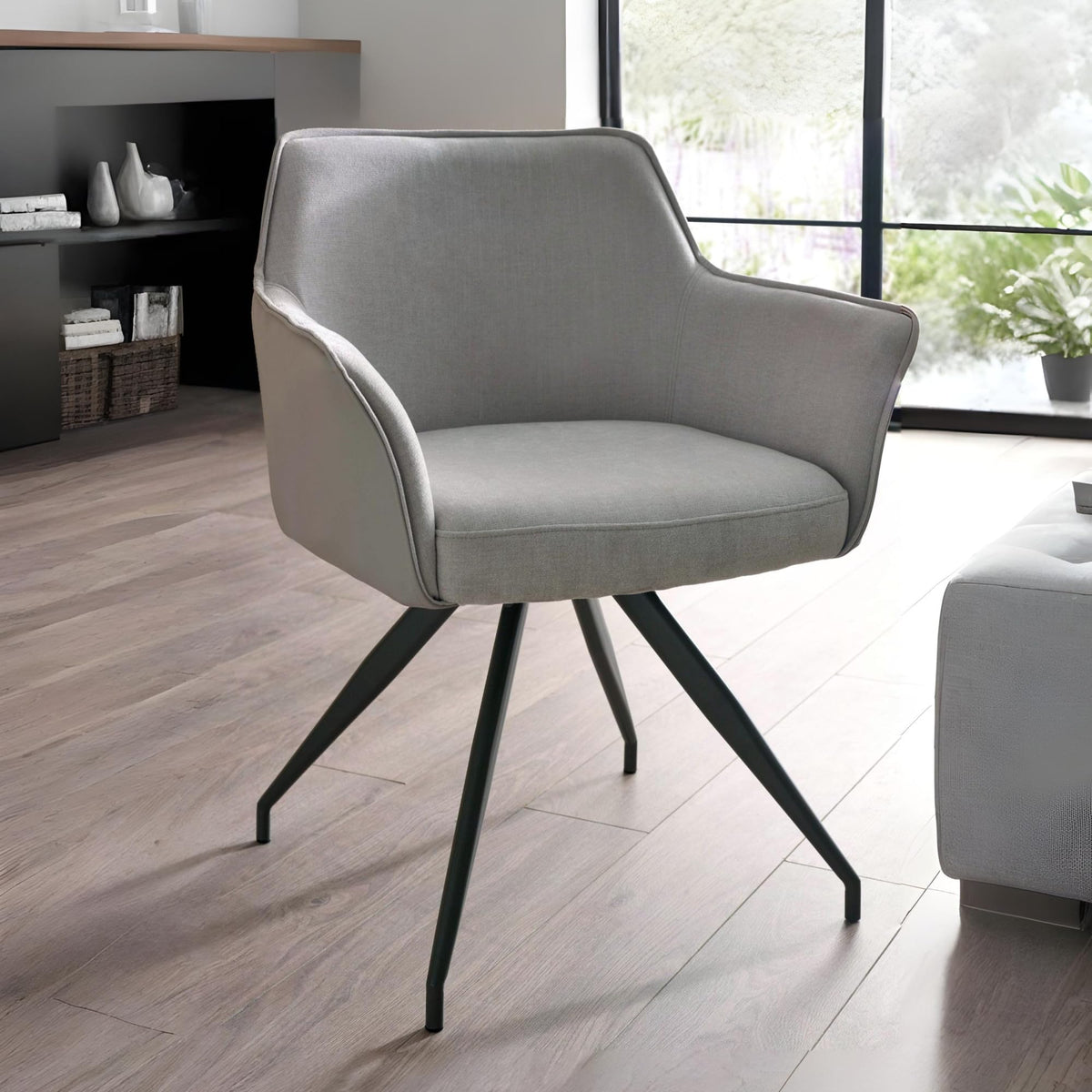 Julian Bowen Noah Dining Chair - Modern Upholstered Ivory Kitchen Chair with Curved Back, Padded Kitchen Seat with Backrest & Arms for Dining Room - H