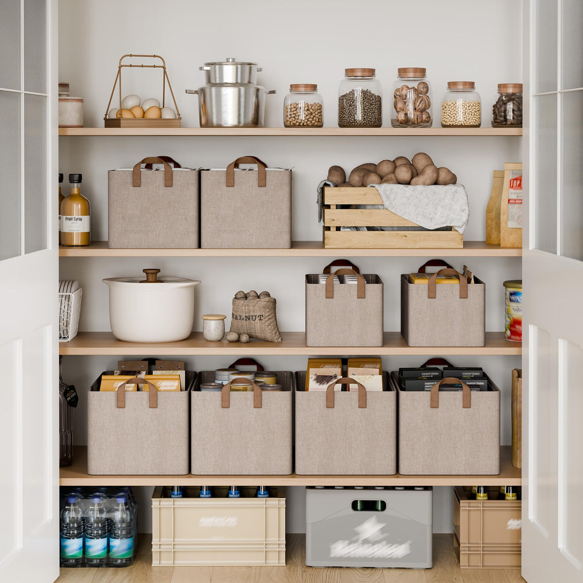 StorageWorks Storage Boxes for Shelves, Fabric Long Storage Basket with Handles, Wardrobe Storage Boxes, Storage Baskets Large