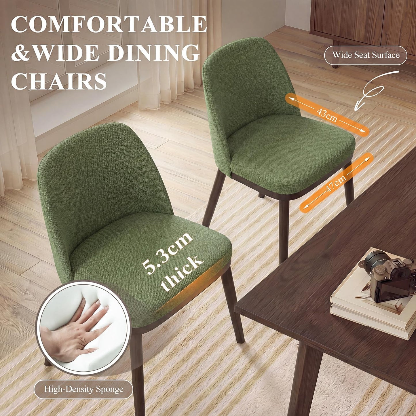 MALOL Thick Wood-base Dining Chairs Set of 6, Upholstered Kitchen Chairs with Solid Wood Legs and Thick Seat Cushion