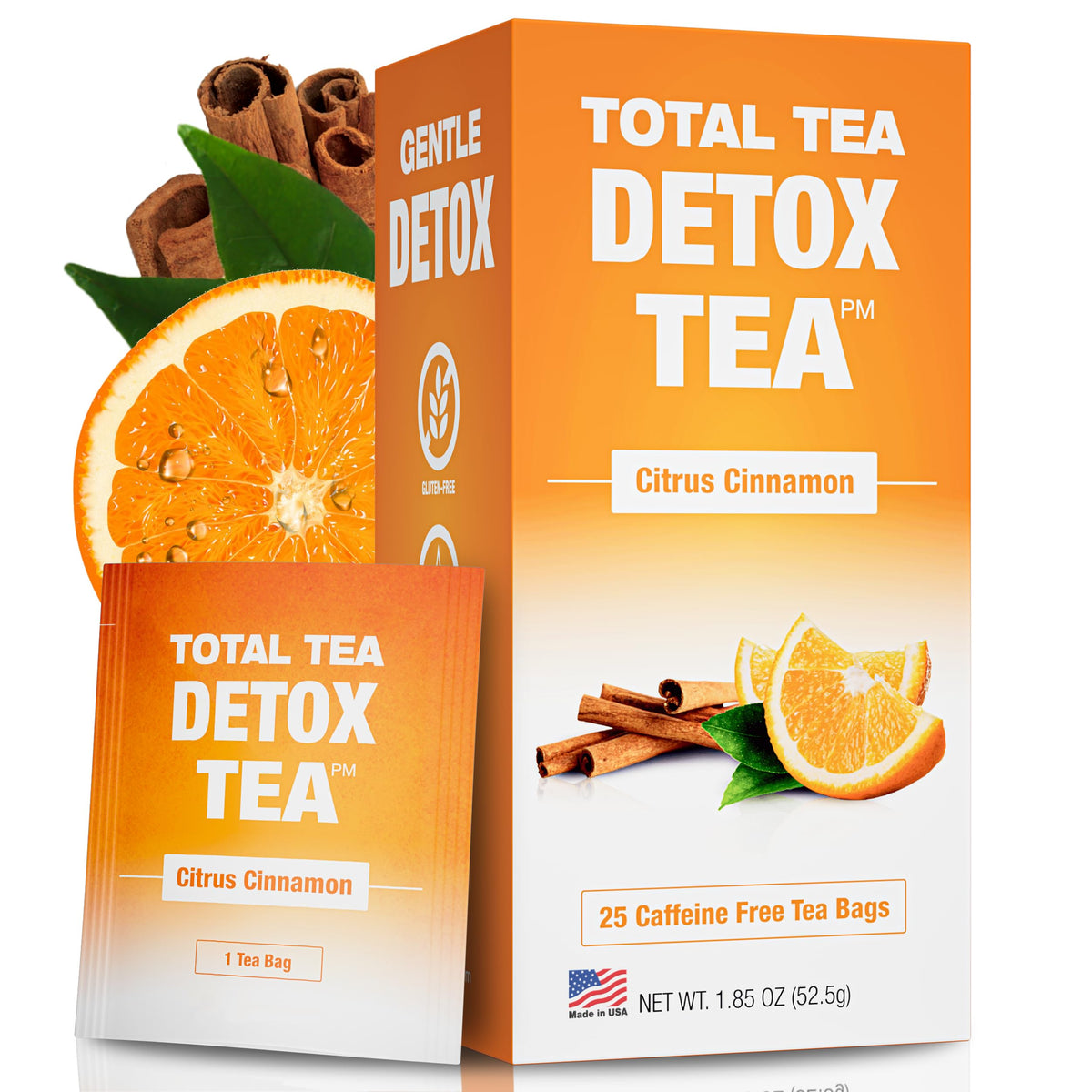 Total Tea Slimming Detox Tea Caffeine Free, Herbal Tea with Chamomile, Hibiscus Tea and Ginger Root for Colon Cleanse and Weight L0SS, Citrus Tea (25