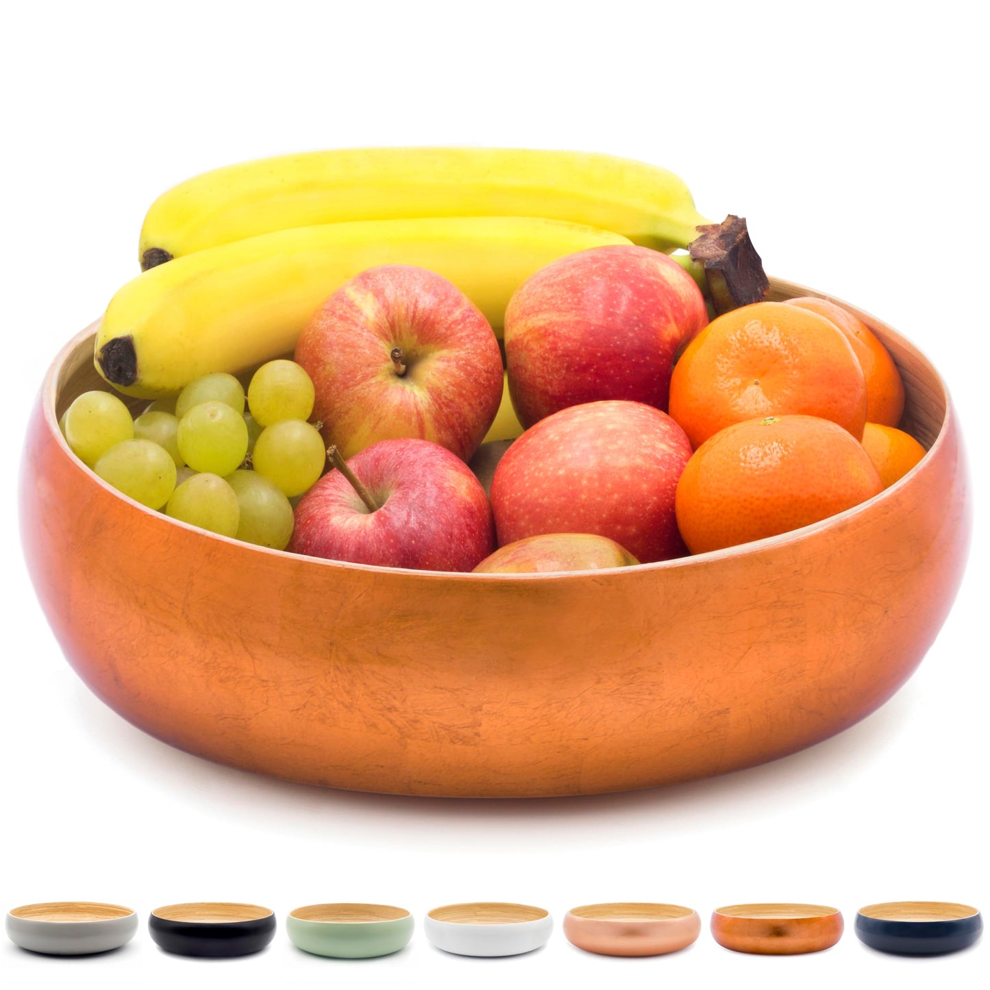 Dehaus Large Bamboo Fruit Bowl - 30cm, Copper Gold Leaf - Wooden Salad Serving Bowl - Fruit Basket for Kitchen or Bread Basket - Table Centrepiece