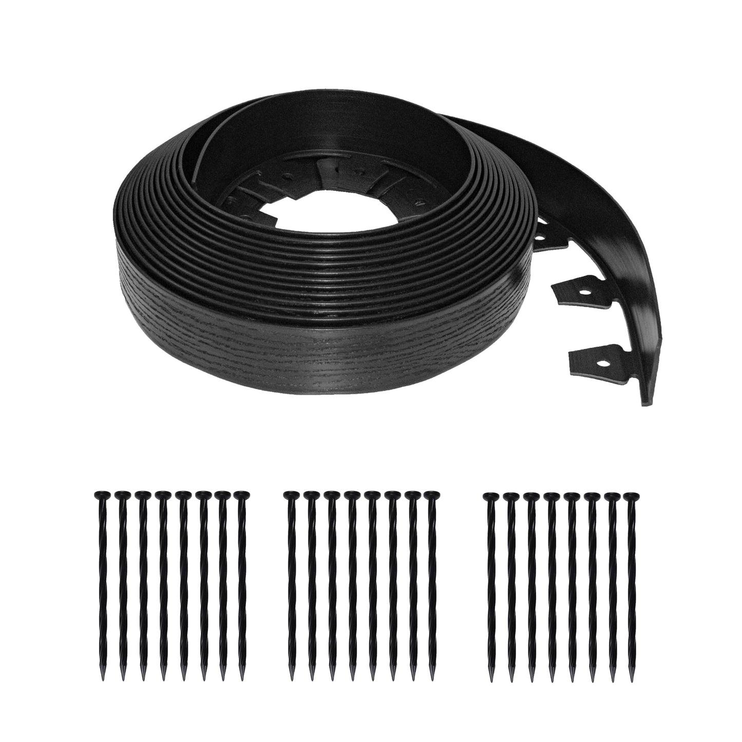 EasyFlex Tall Wall No-Dig Landscape Edging with Anchoring Spikes, 2.5 in. Tall Straight Top Plastic Garden Border with Woodgrain Texture, 40 Foot Kit,