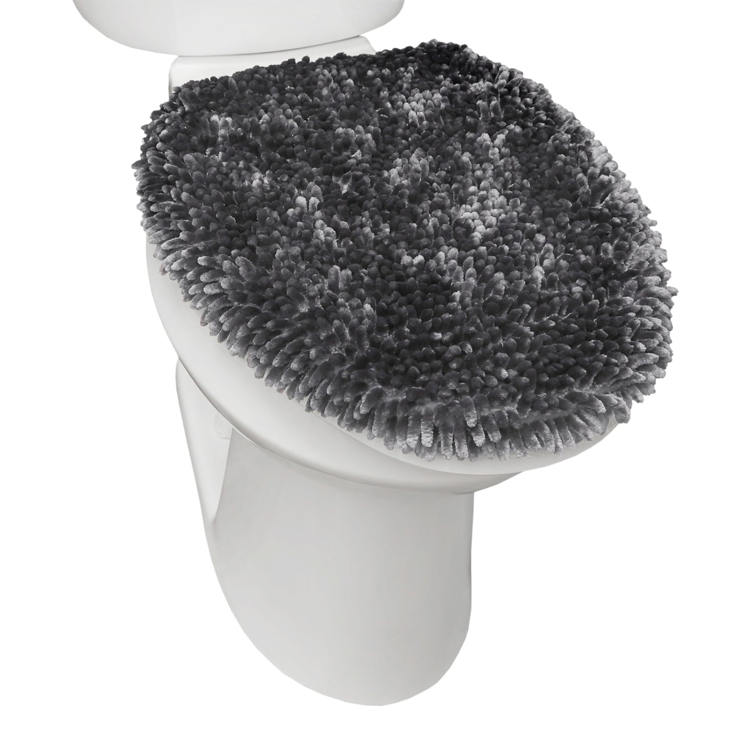 TOWN & COUNTRY BASICS SoHome Spa Step Luxury Plush Chenille Shag Machine Washable Ultra Soft Standard Toilet Lid Cover 18.5"x19.6" Dark Gray