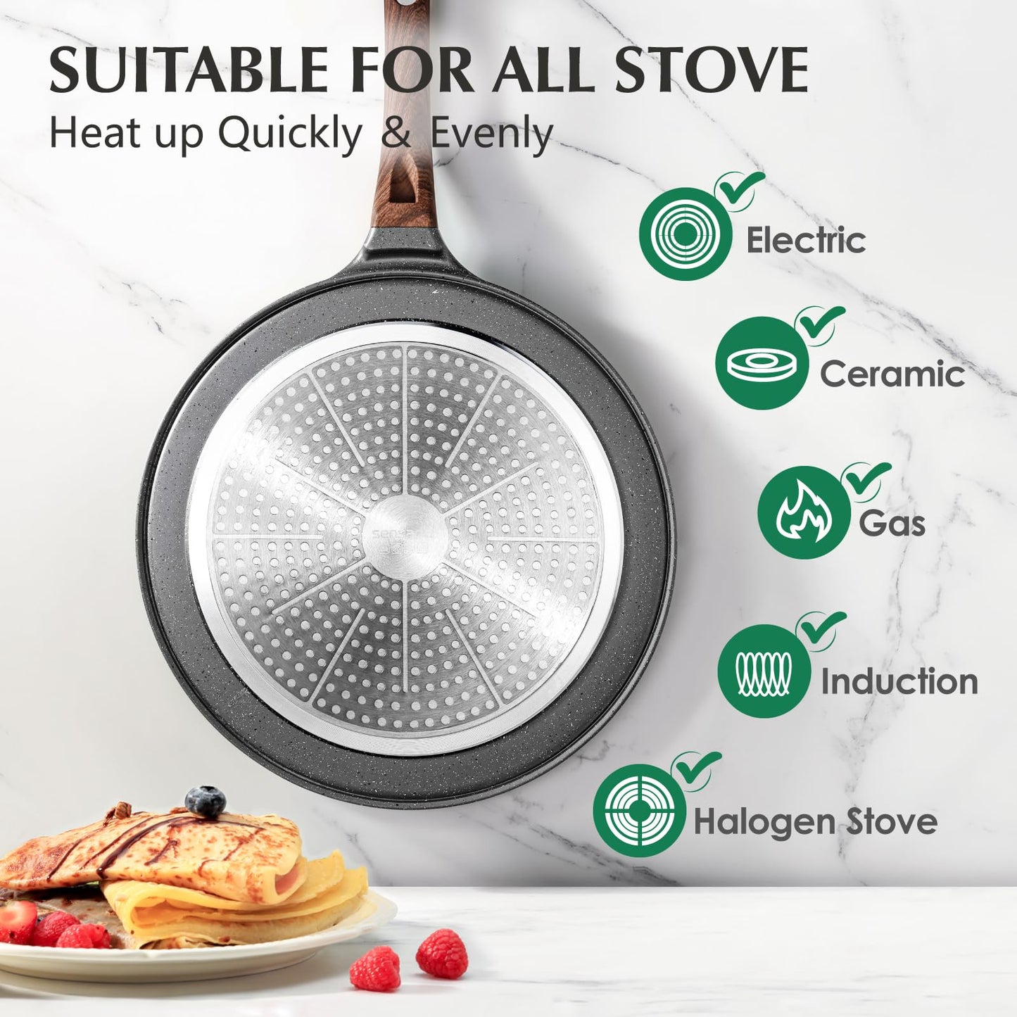 SENSARTE Nonstick Crepe Pan, Swiss Granite Coating Dosa Pan Pancake Flat Skillet Tawa Griddle 10-Inch with Stay-Cool Handle