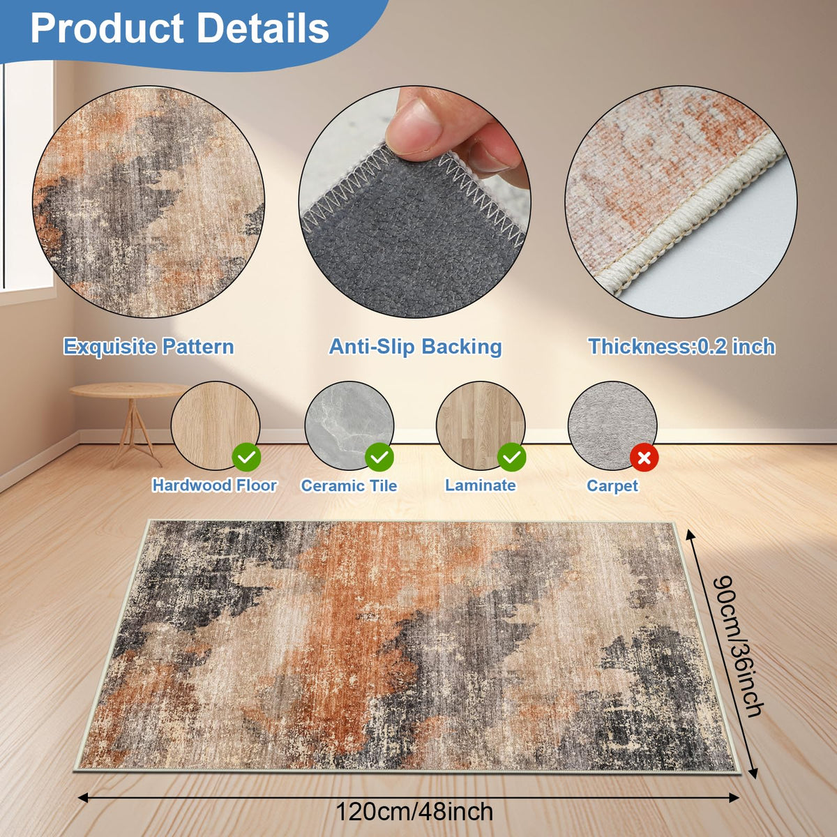Capslpad Office Chair Mats for Hardwood Floor 90x120cm Non-Slip Modern Abstract Home Multi Purpose Chair Mat Low Pile Floor Protectors Computer Chair
