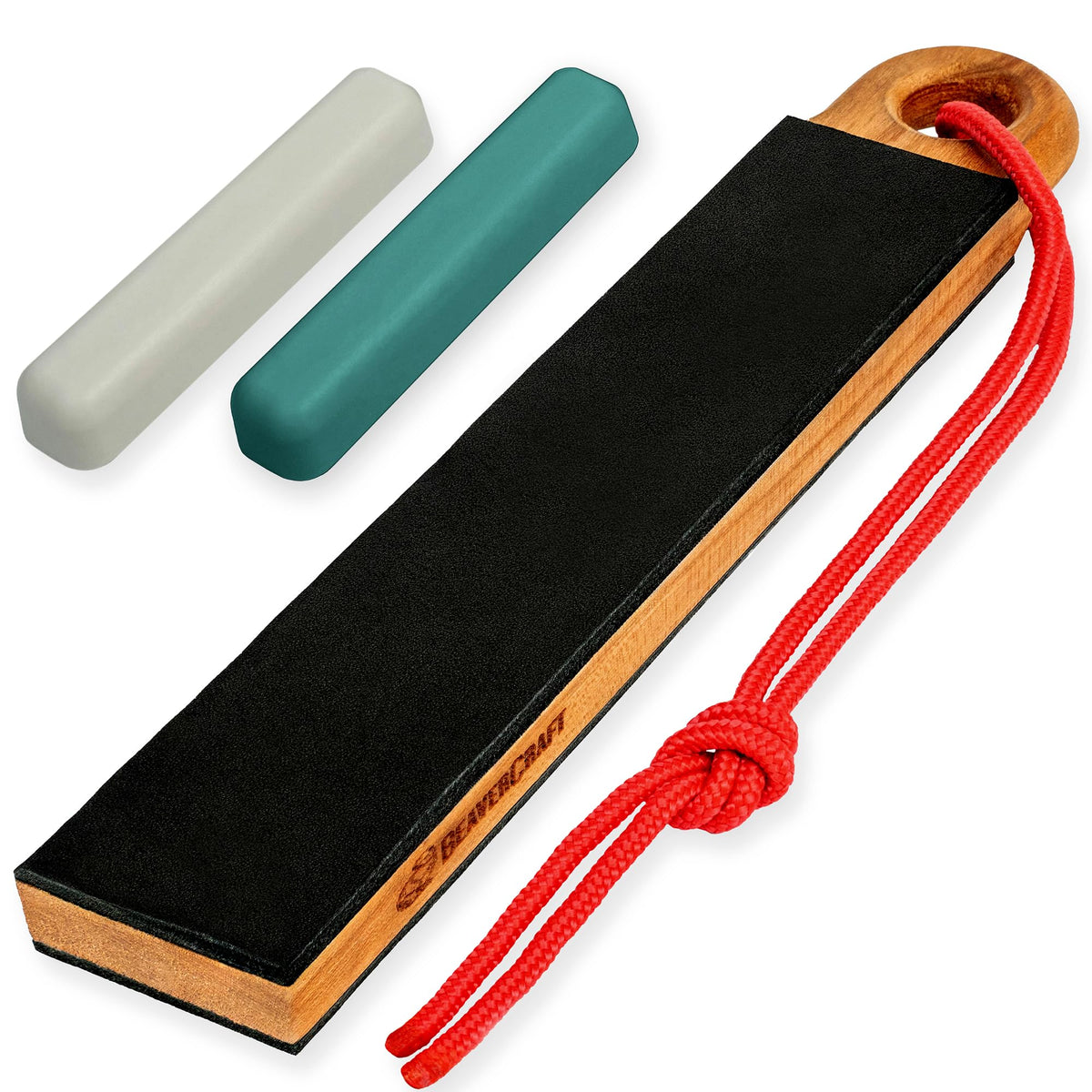 BeaverCraft Leather Strop for Knife Sharpening LS9P02 - Stropping Kit with Polishing Compound - Leather Knife Sharpener - Honing Strop Block 2-Sided