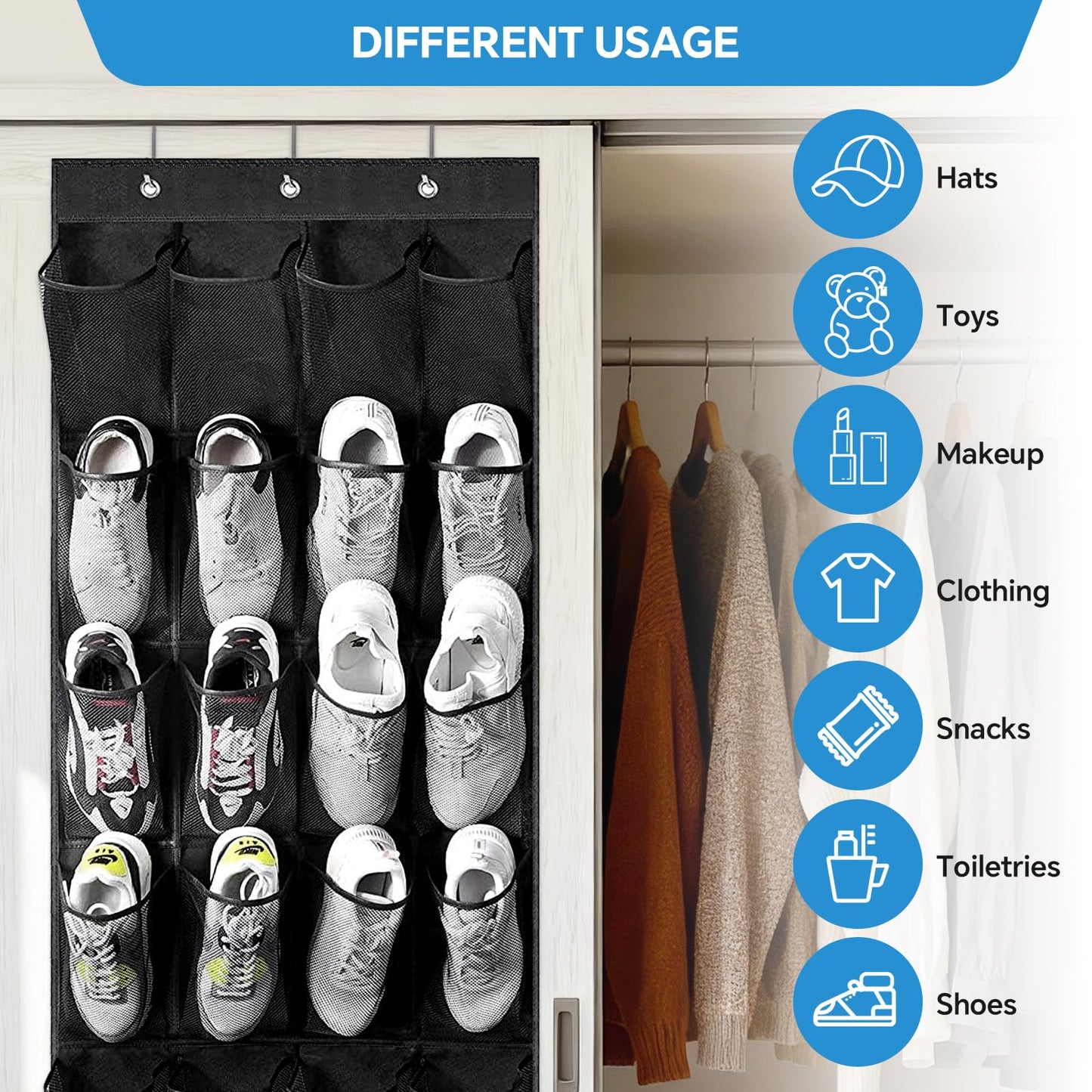 Suacculent Over Door Shoe Storage, 24-Pocket Hanging Organiser, Black