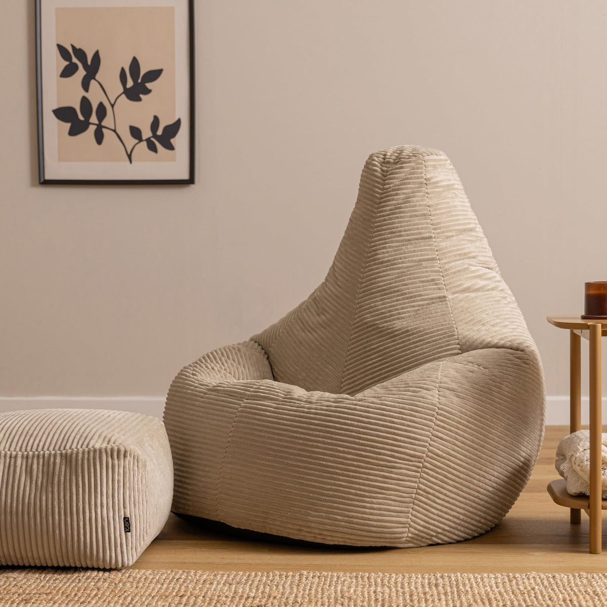 icon Dalton Large Cord Bean Bag & Footstool with Filling Included, Beige