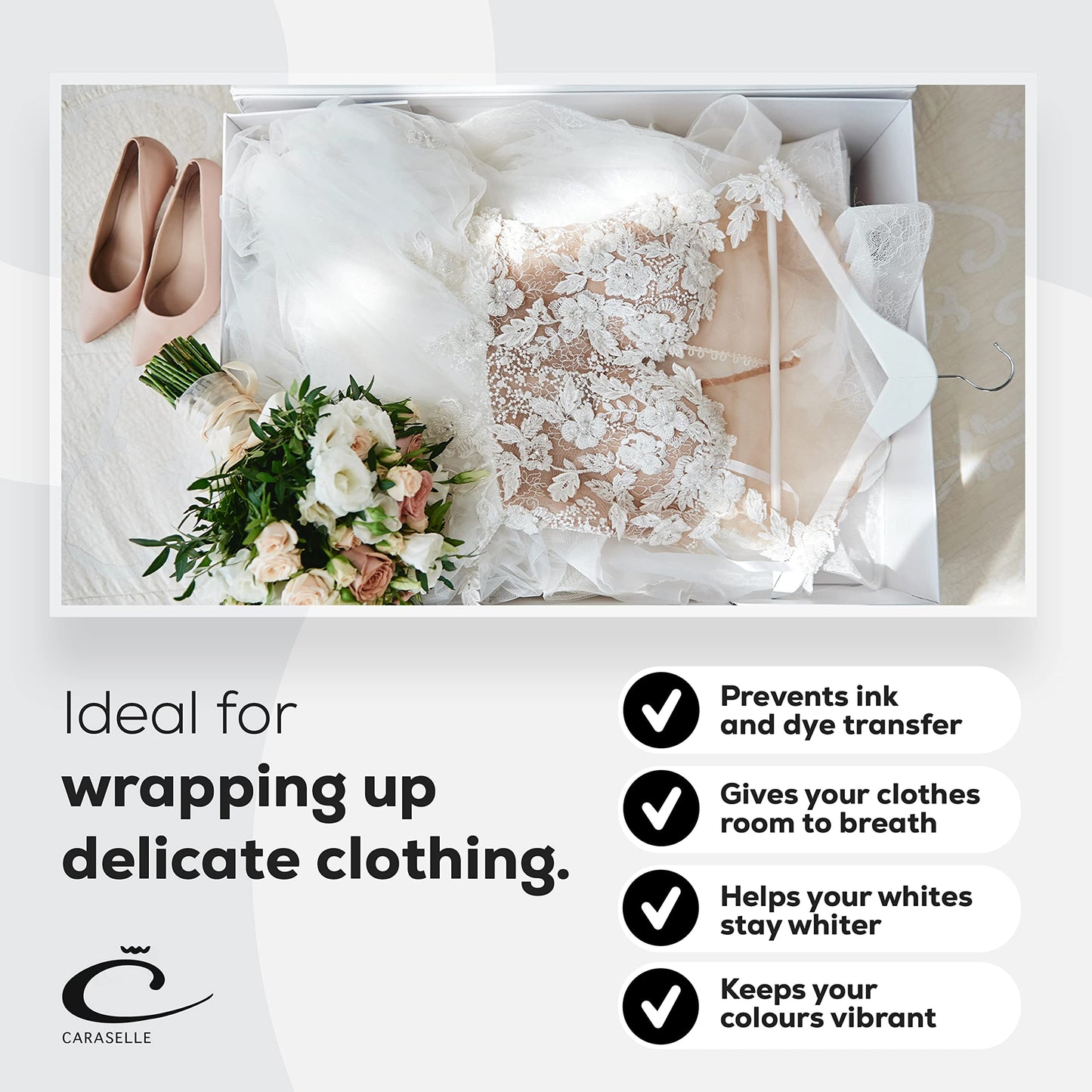 Caraselle Extra Large Tissue Paper - Jumbo Size 100x75cm - Versatile White Tissue Paper Sheet for Clothes, Art Collection, & Gift Wrapping - Acid-Free