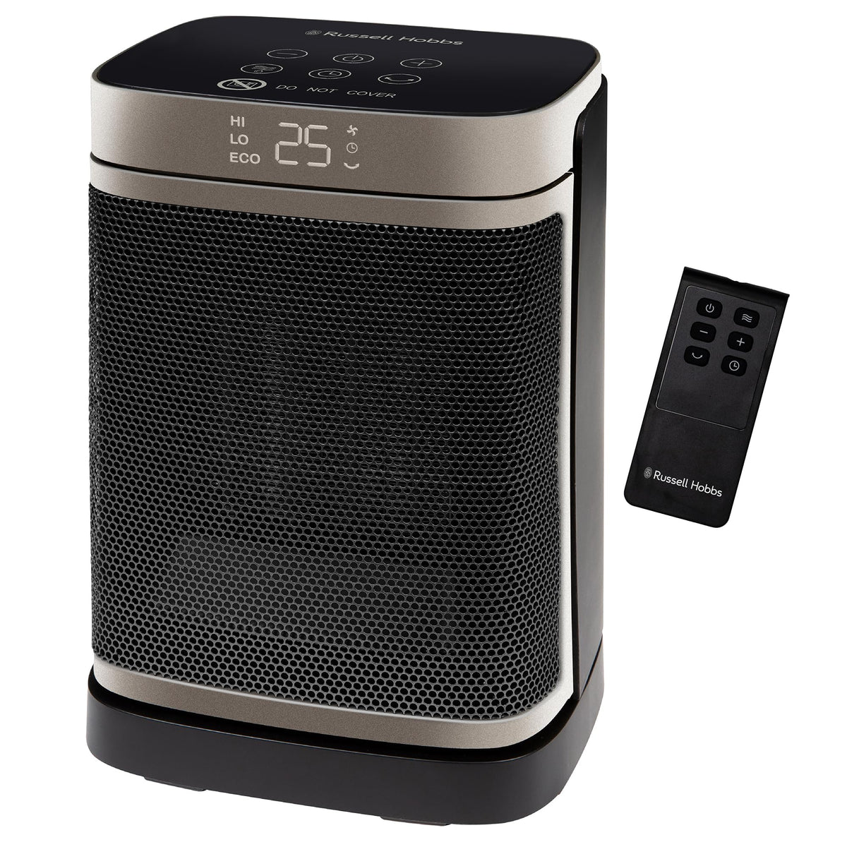 Russell Hobbs Space Heater in Black & Gold 1500W Silent Portable Oscillating Ceramic Electric Heater, Low Energy Digital Display, 4 Modes, 24hr Auto