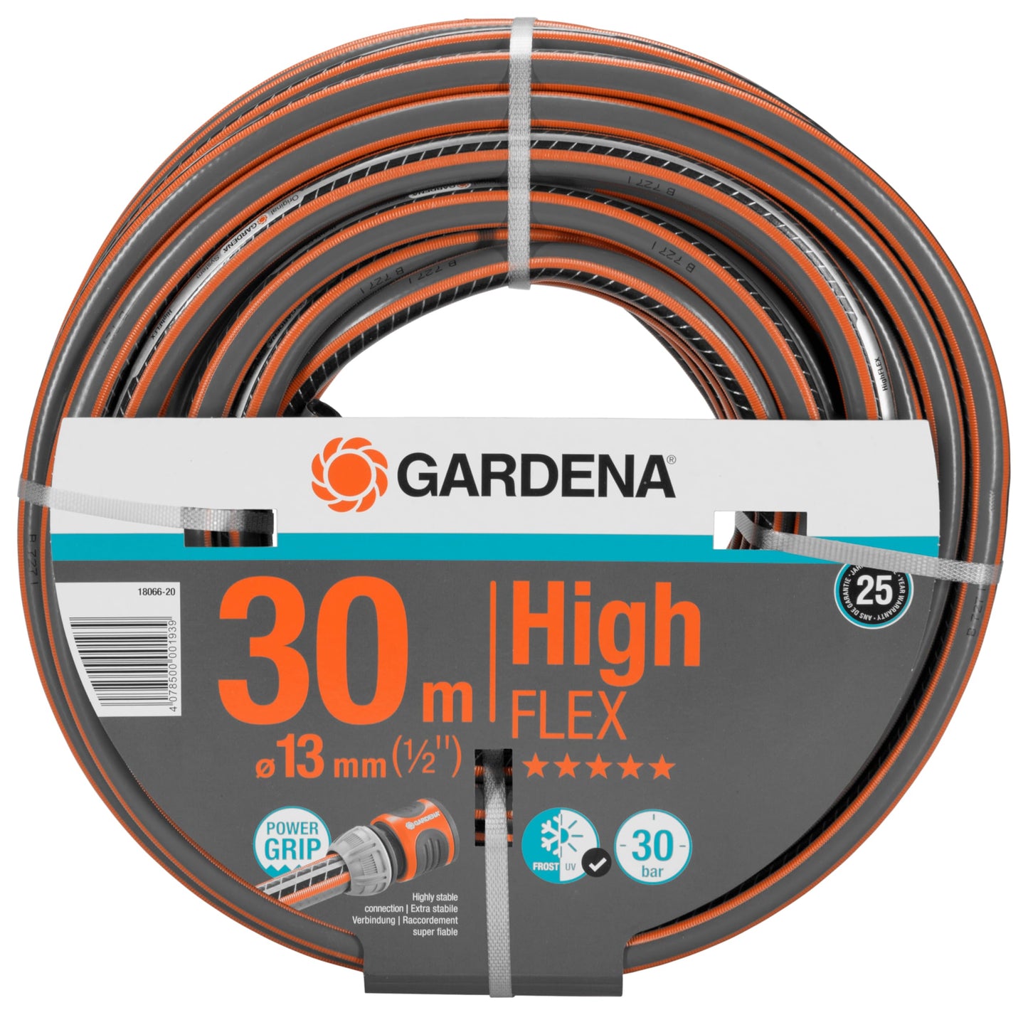 Gardena Comfort HighFLEX Hose, 13 mm (1/2 inch), 30 m: Garden Hose with Power Grip Profile, 30 bar Burst Pressure, Keeps its Shape, Frost/UV Resistant