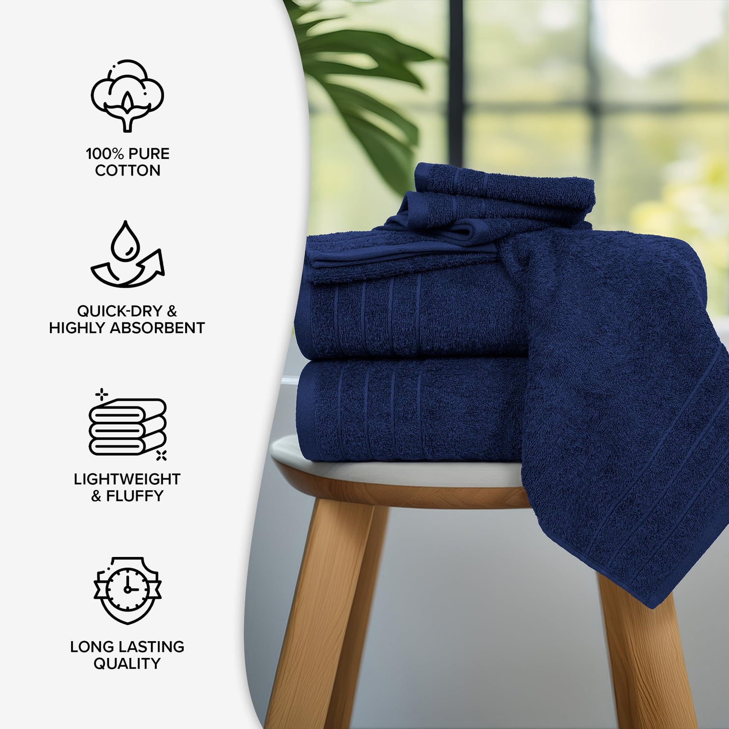 100% Cotton 8 Piece Towel Bale Set - Luxury Bathroom Towels (Navy)