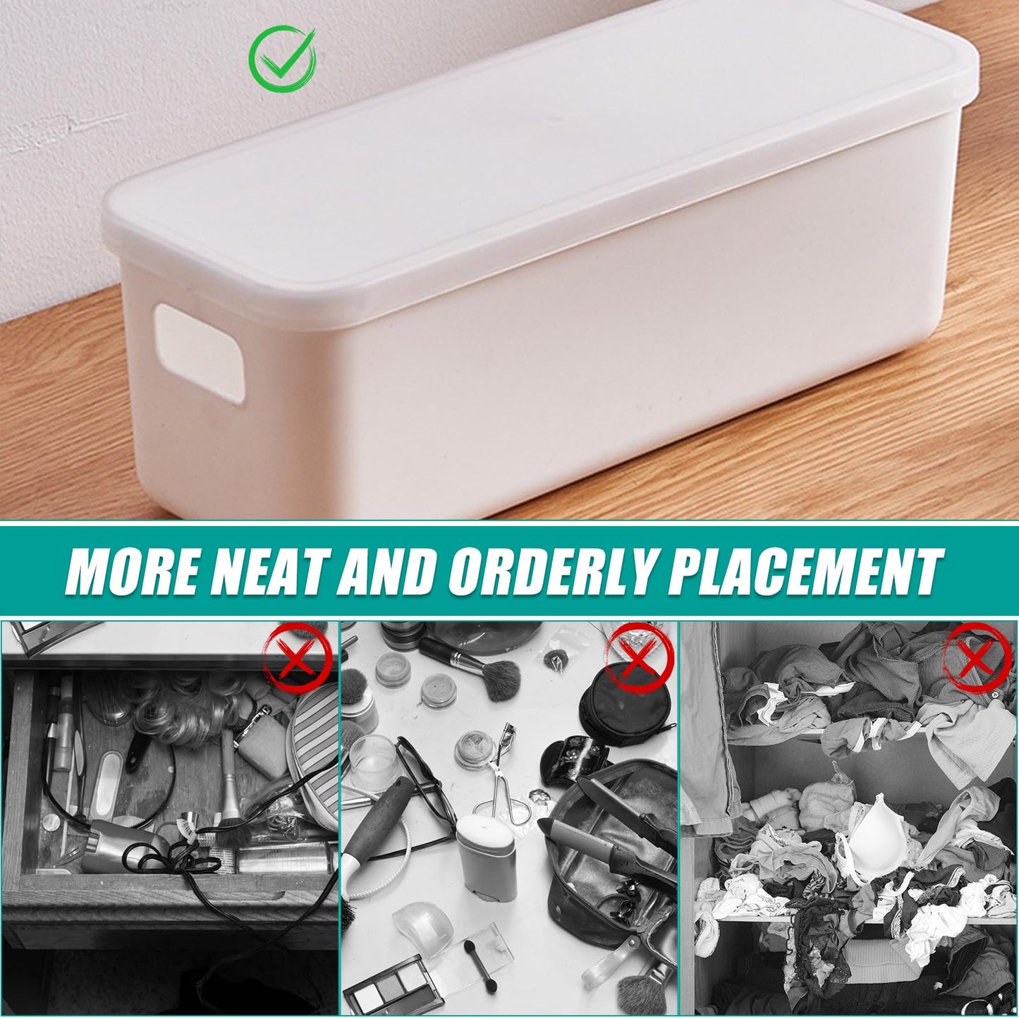 Bailtouk 2 Pcs Small Storage Box with Lid, White Plastic Storage Boxes