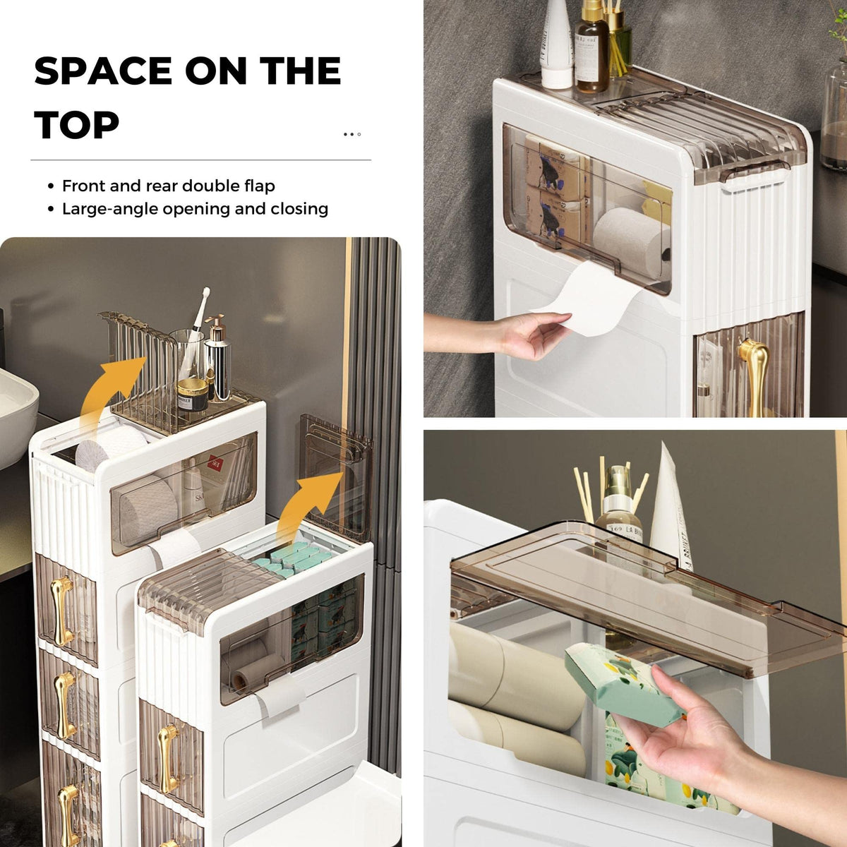 MAGIC SELECT Narrow Bathroom Organizer. Auxiliary Storage Cabinet with Wheels for Narrow Places. Side Cabinet with 3 Compact Drawers for Toilet Paper