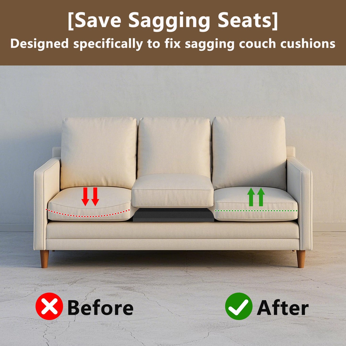 GIONAR 2 Pack 55x55cm Sofa Cushion Support-Repair Foam for Sagging Seat