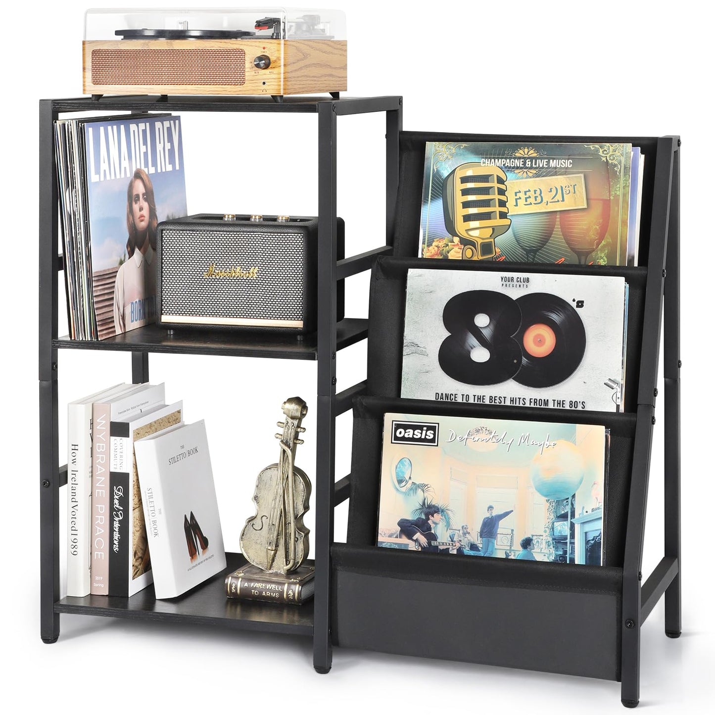 Bikoney Record Player Stand, End Table with 3-Tier Vinyl Record Storage, Record Player Table Up to 200 Albums, Turntable Stand for Vinyl Records,