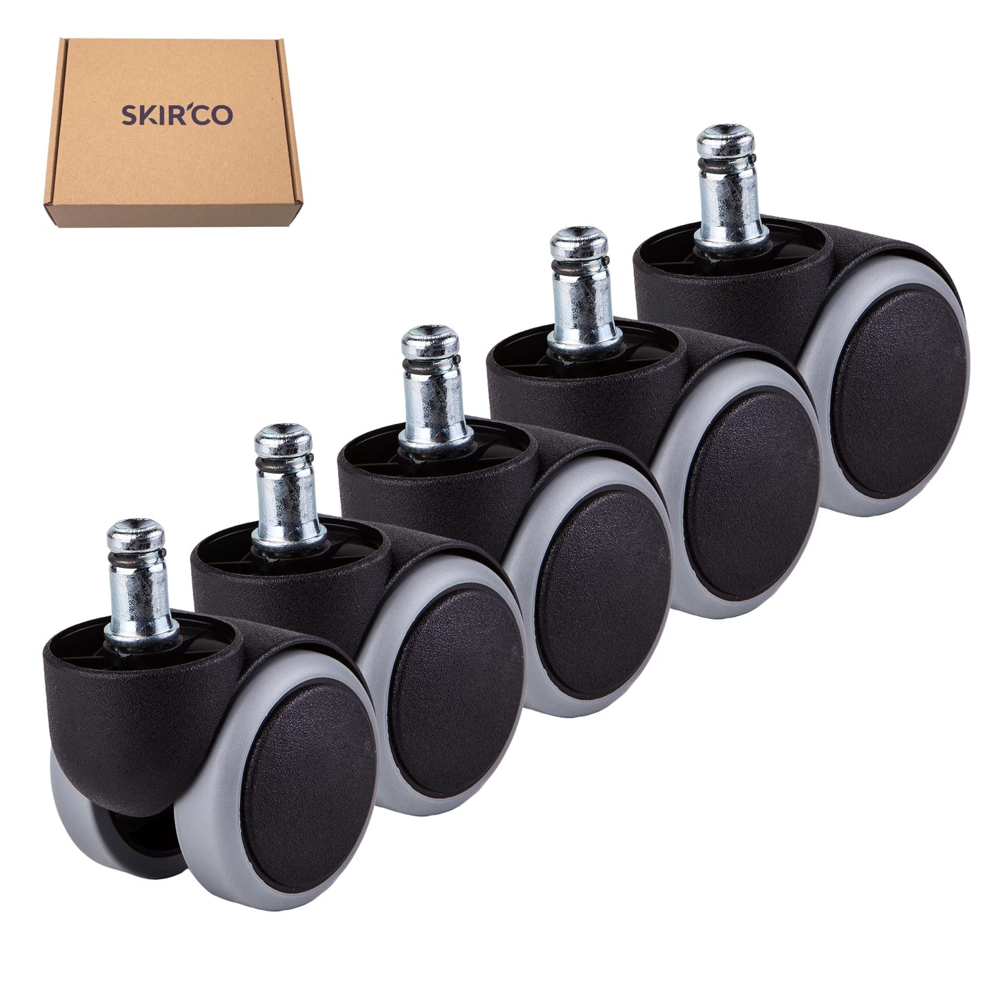 SKIR'CO (5 pcs) 50 mm Rubber Chair Wheels, Rolling Office Chair Castors, Replacement Casters, Swivel Wheels, Universal Short Stems (5, Ø 11 mm)