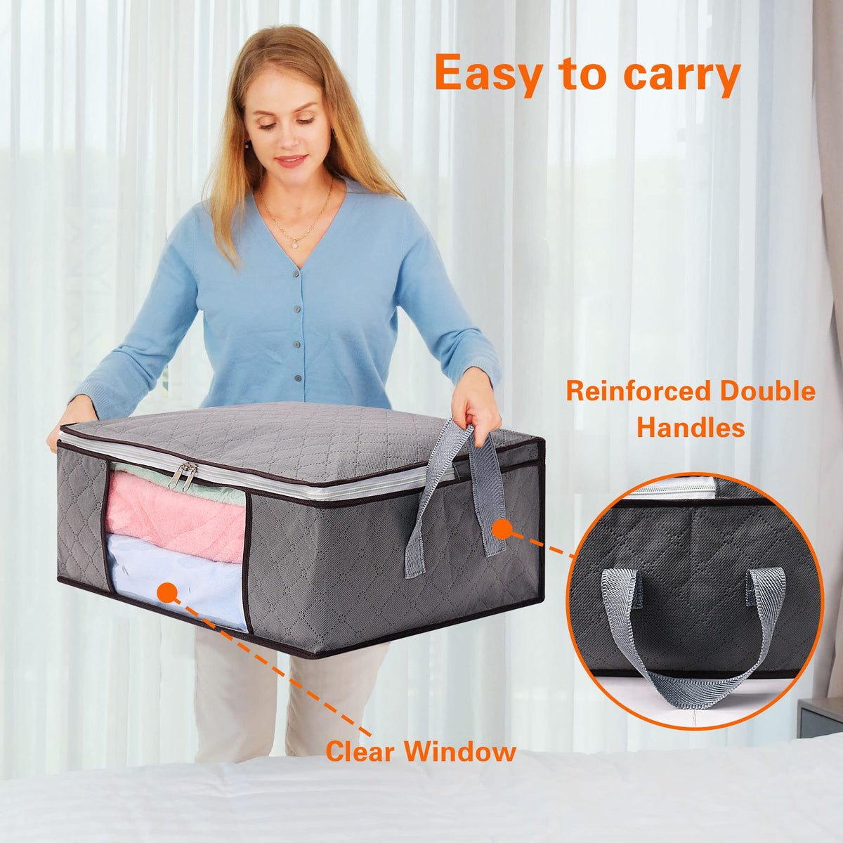 Vieshful 4 Pack Large Capacity Clothes Storage Bags, 35L Grey