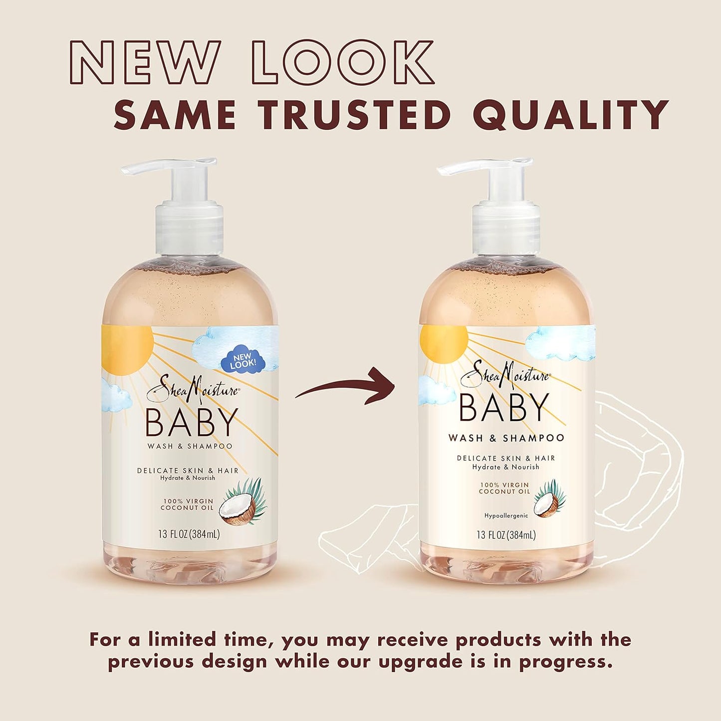 Shea Moisture 100% Virgin Coconut Oil Baby Wash & Shampoo 13 oz / 384 ml - For Delicate Baby Skin & Hair