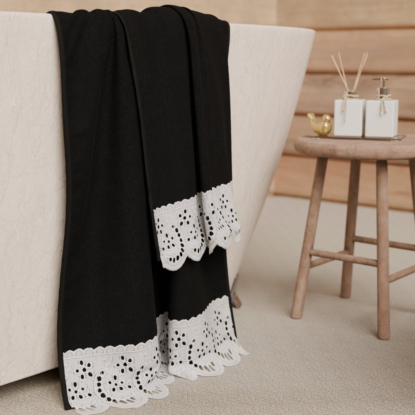 PETTI Artigiani Italiani - 100% Cotton Terry Bath Towels, 1+1 Towel Set, 2 Pieces, 1 Face Towel and 1 Hand Towel, Black