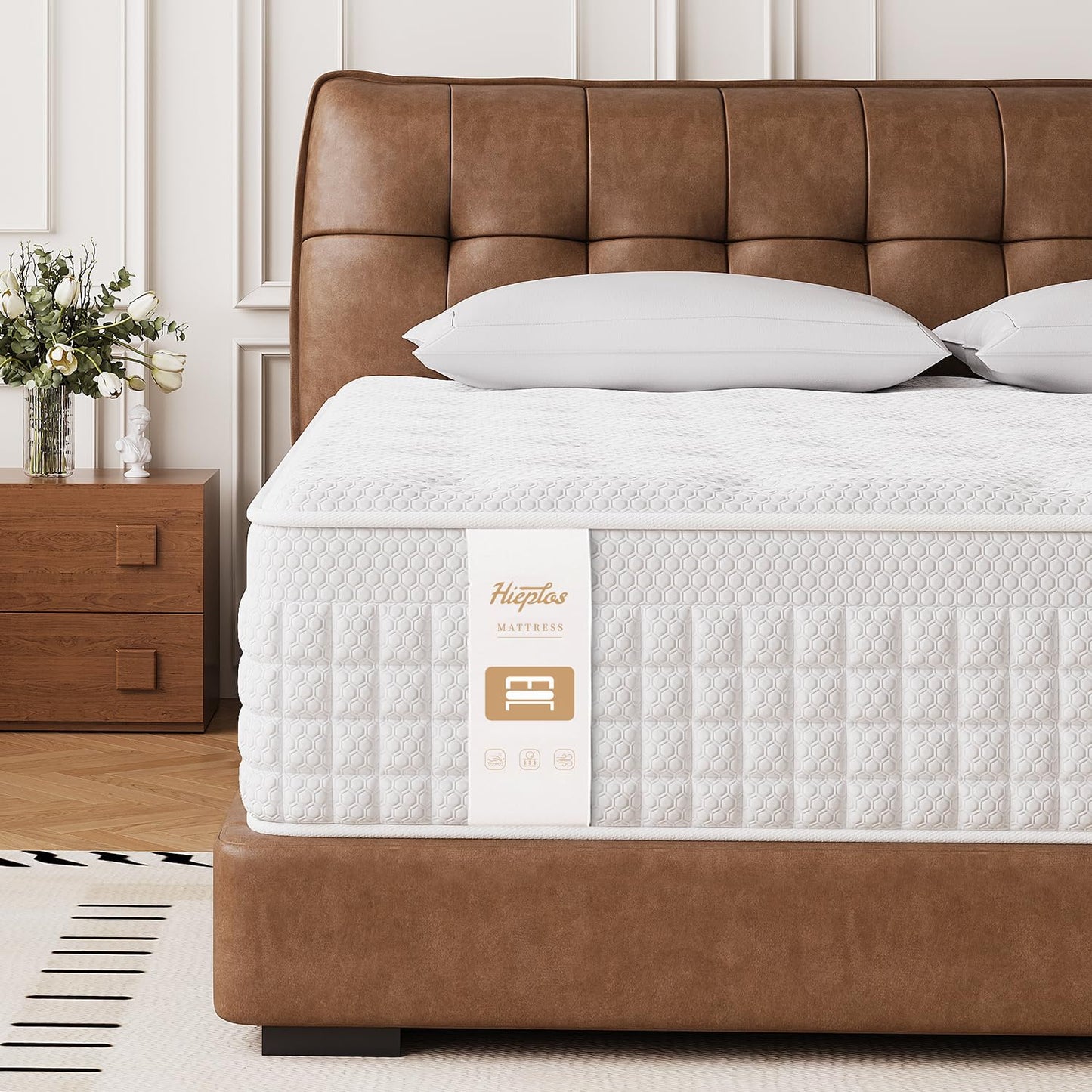 Small Double Mattress,4FT Mattress Orthopaedic Medium-Firm,11.02 Inch Foam and Pocket Springs Rolled & Compressed,Comfort-Pressure Relief for