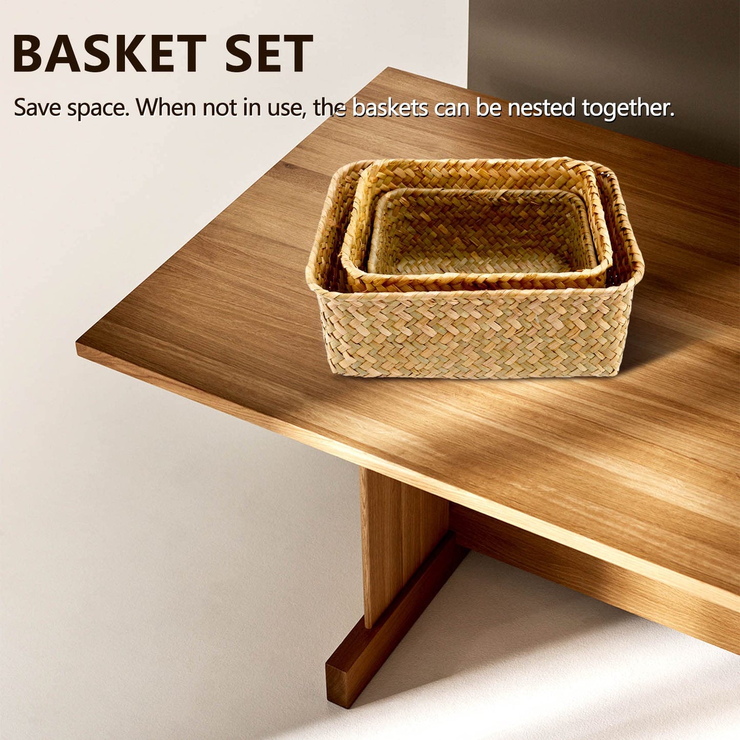 Hopbucan Seagrass Storage Basket, Multisize Handmade Rattan Shelf Baskets & Bins Baskets for Decoration