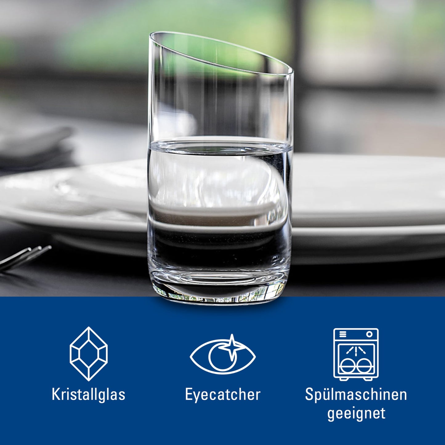 Villeroy & Boch - NewMoon Tumbler Set, 4 Pieces, Elegant, Modern Sloping Glass for Day-to-Day use, Crystal Glass, Transparent, Dishwasher Safe