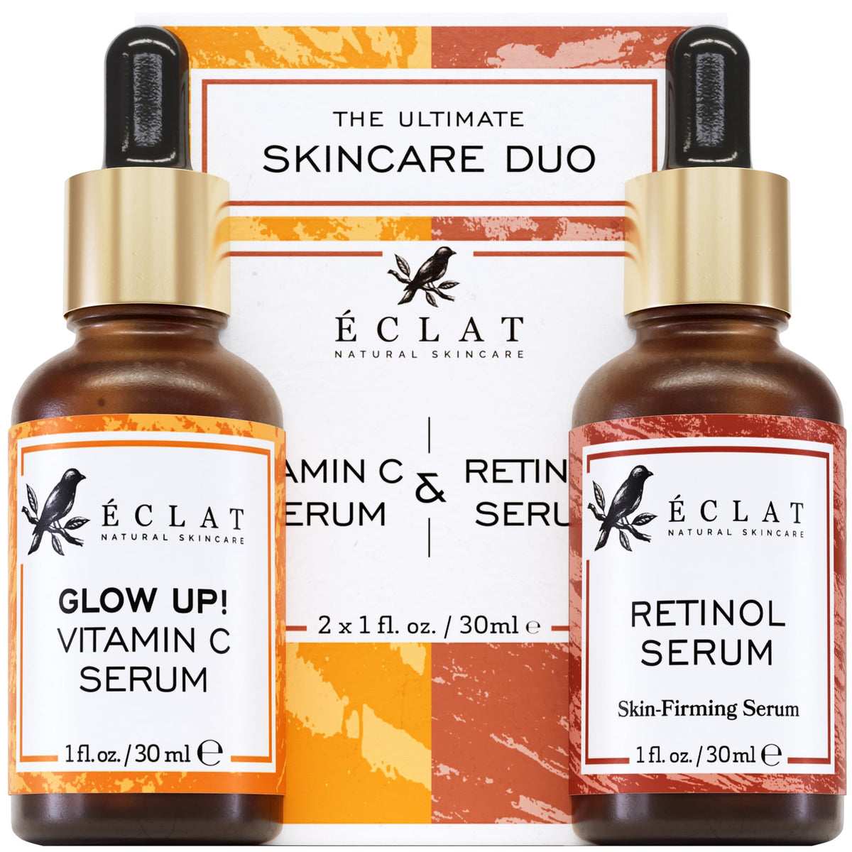 Eclat Skincare Face Serum Set ? Vitamin C & Retinol Serum for Face - Anti Wrinkle, Dark Spots, Hydrating Facial Routine ? 2 Pack Anti Aging Skin Care