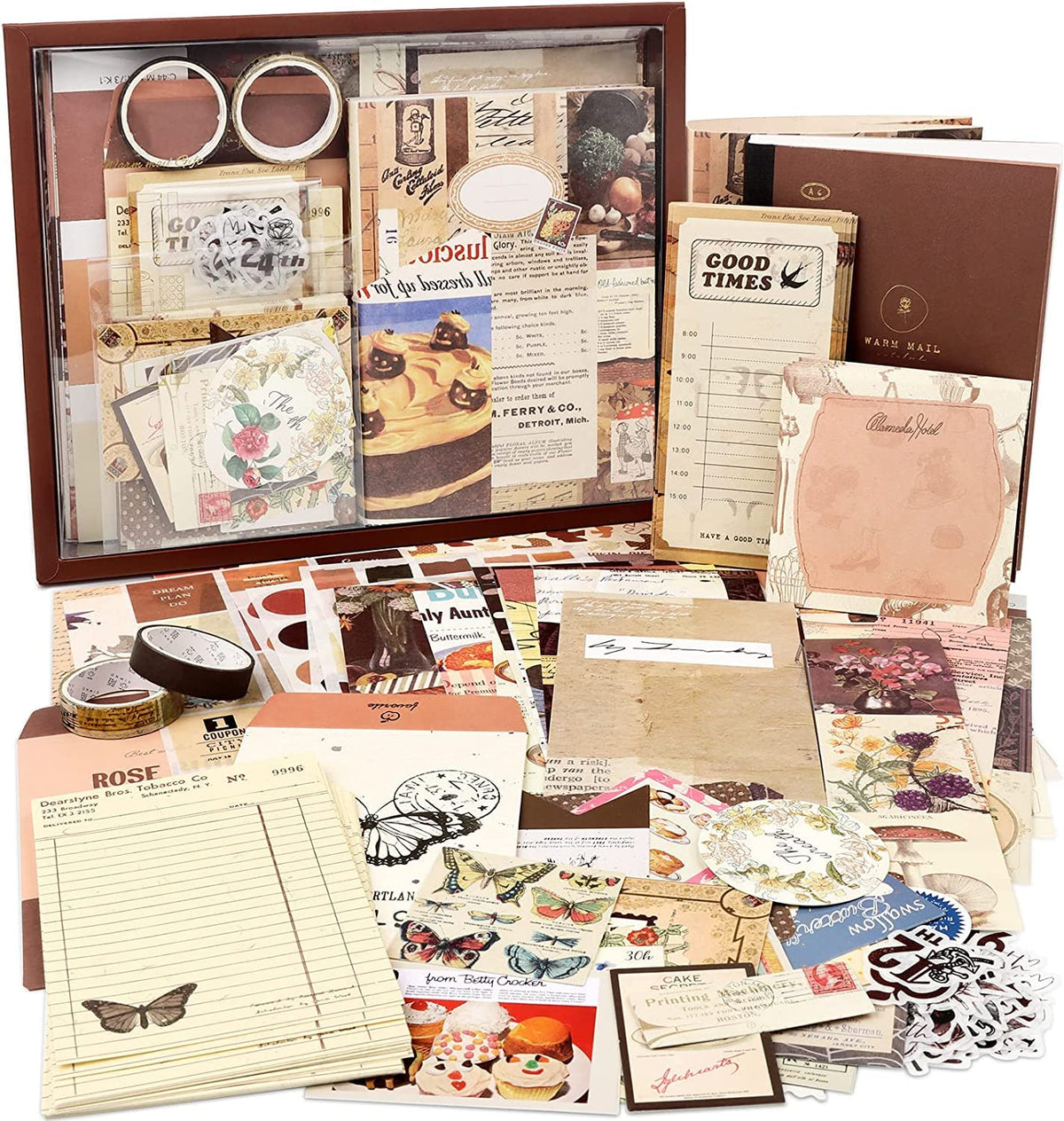 Draupnir Vintage Scrapbook Kit(346pcs), Bullet Junk Journal Kit with Journaling/Scrapbooking Supplies, Stationery, A6 Grid Notebook with Graph Ruled