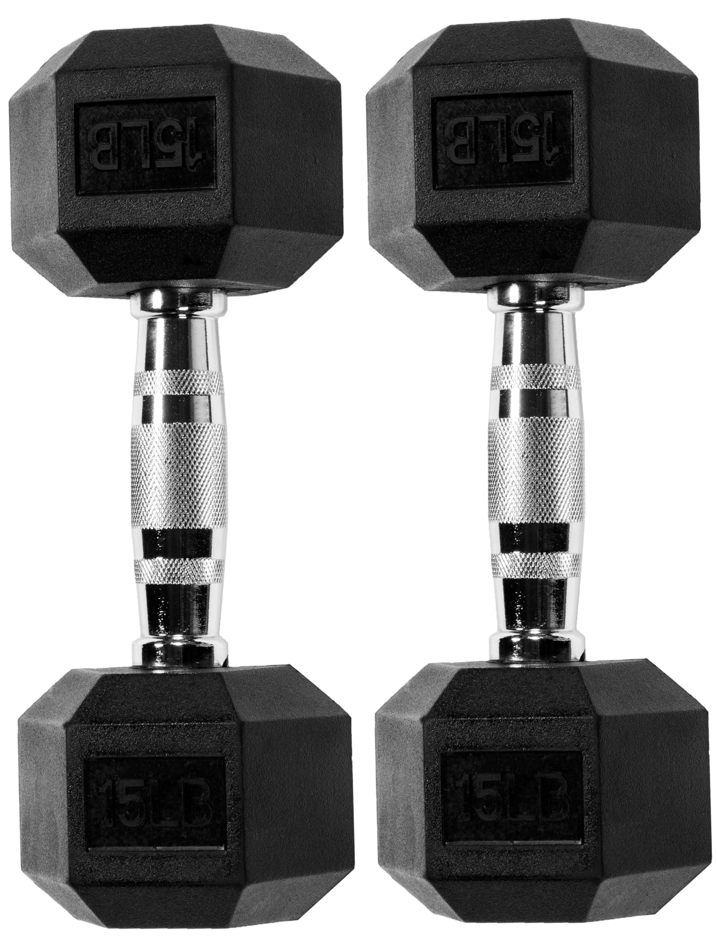 Signature Fitness Sporzon Rubber Encased Hex Dumbbell, 15LB Pair, Black