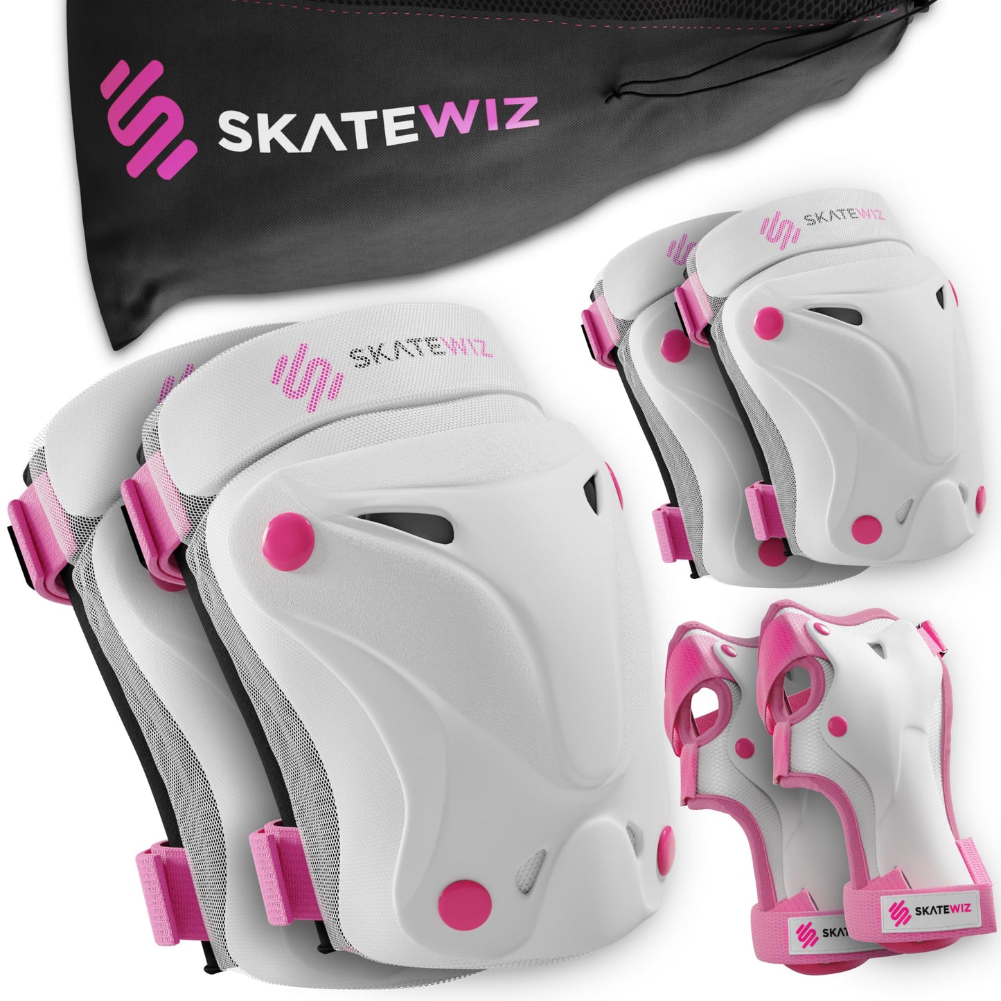 SKATEWIZ Kids Knee and Elbow Pads - PROTECT-1 - Knee Pads Kids Knee and Elbow Pads for Children - S Pink Kids Knee Pads Scooter Knee Pads Skate Pads
