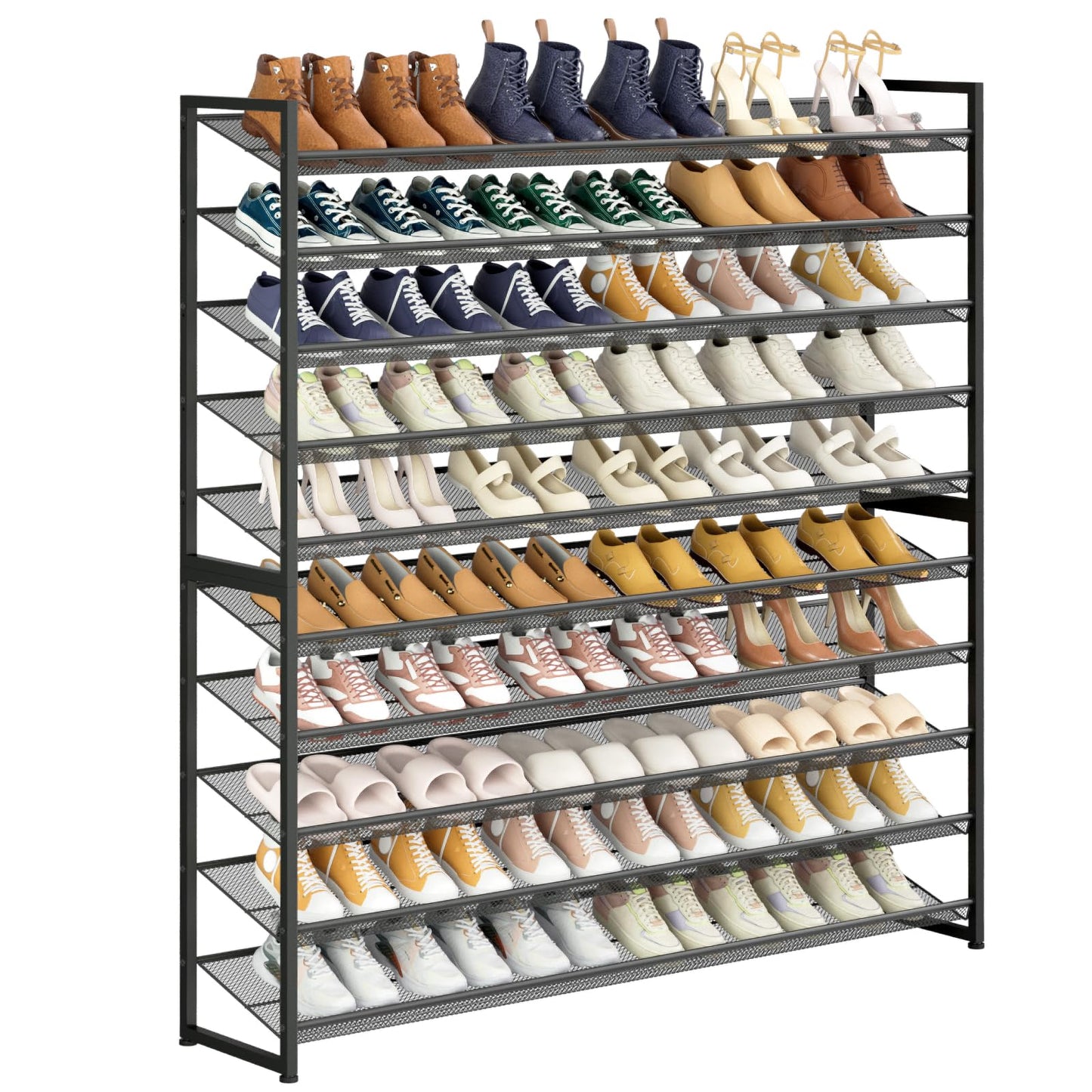 NEYCIL Large Shoe Rack 10 Tier Shoe Organizer, Heavy Duty Metal 5-Tier Stackable Shoe Storage Vertical Shoe Rack for Closet Front Door Entrance