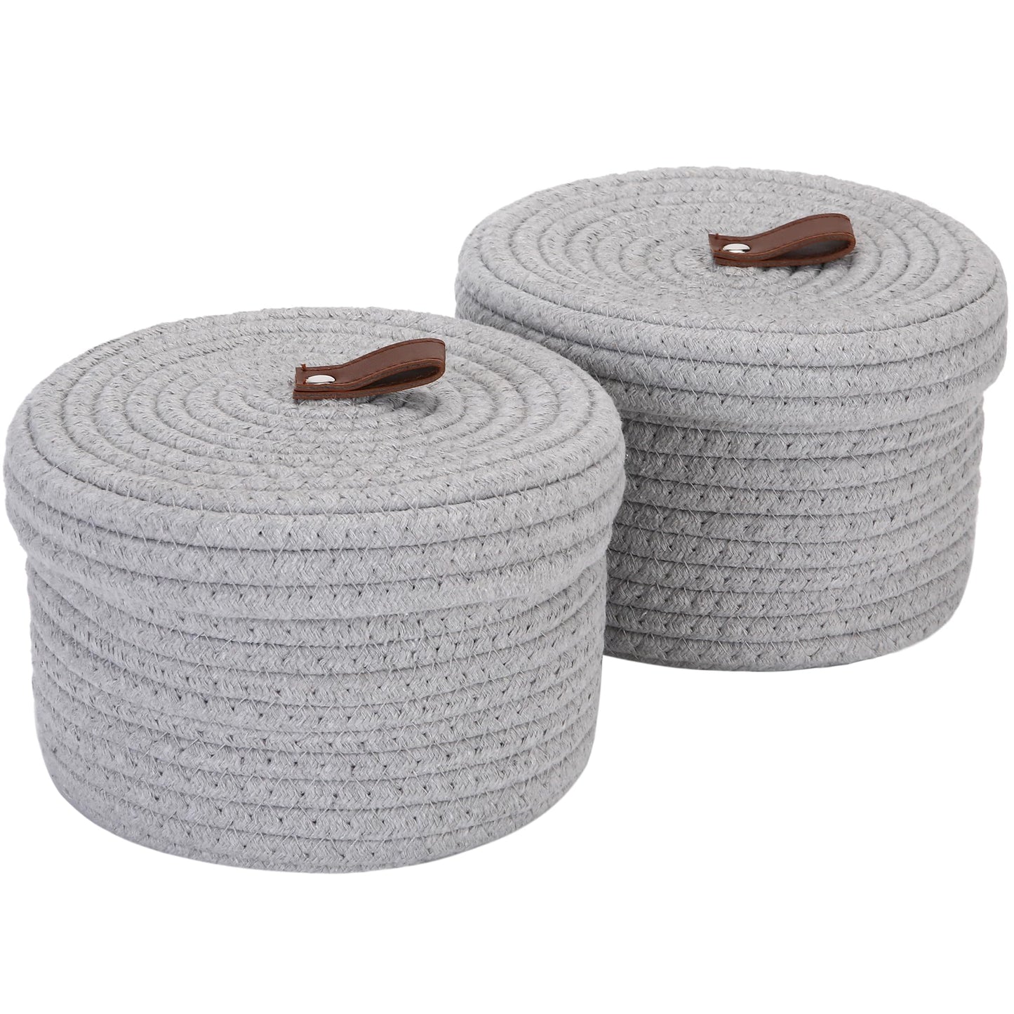 Sea Team Twin Grey Lidded Cotton Rope Multi Purpose Storage Baskets