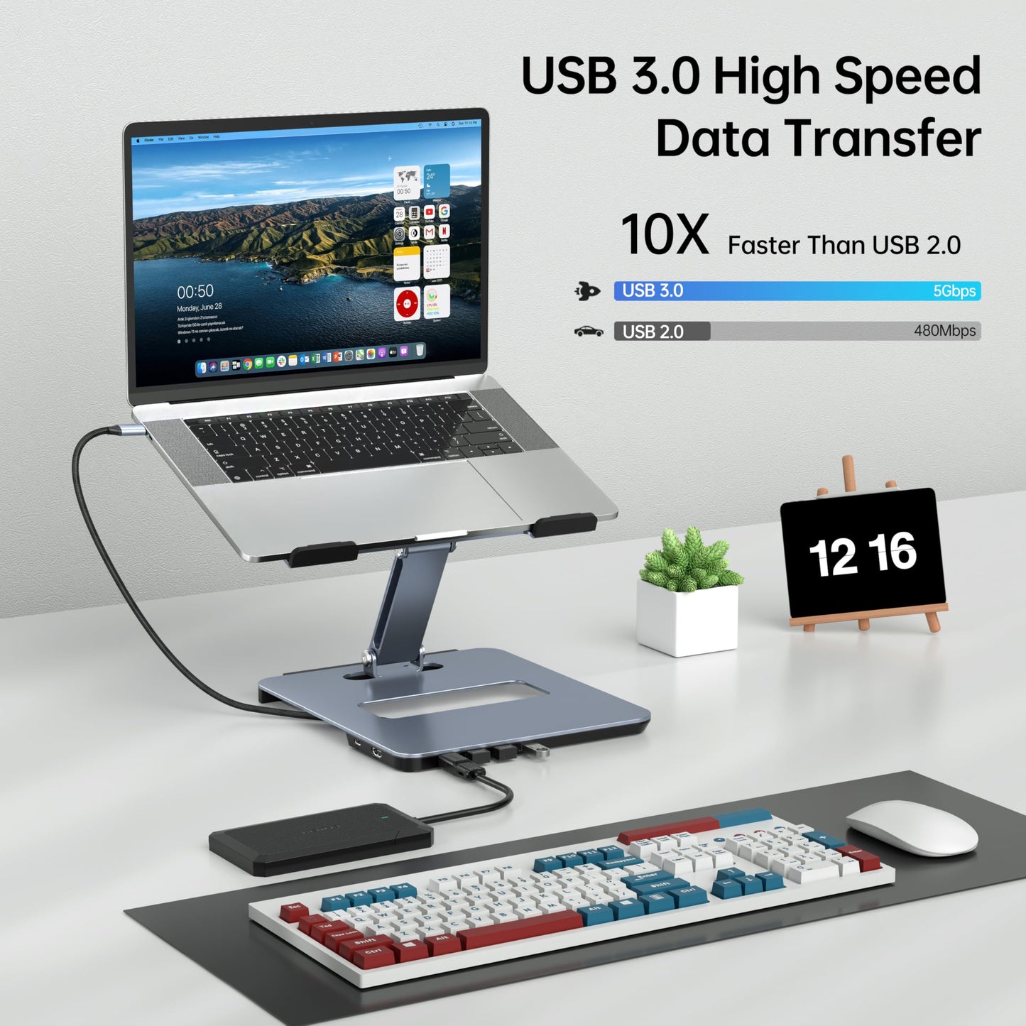 BENFEI Laptop Stand with USB C 6in1 Hub, HDMI 4K@60Hz, 4*USB3.0, 100W PD Compatible with MacBook Pro/Air, iPad Pro, XPS, Thinkpad