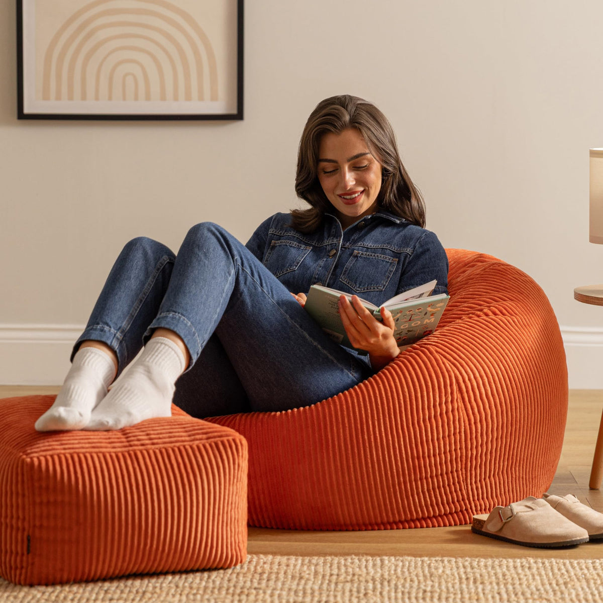 icon Kingston Cord Bean Bag & Footstool with Filling Included, Orange