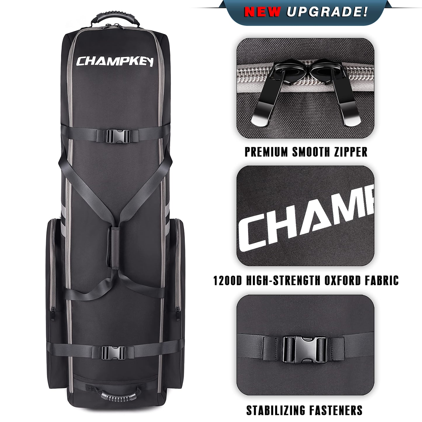 CHAMPKEY 1.0 Premium Soft Padded Golf Travel Bag - 1200D Oxford Fabric (Black)